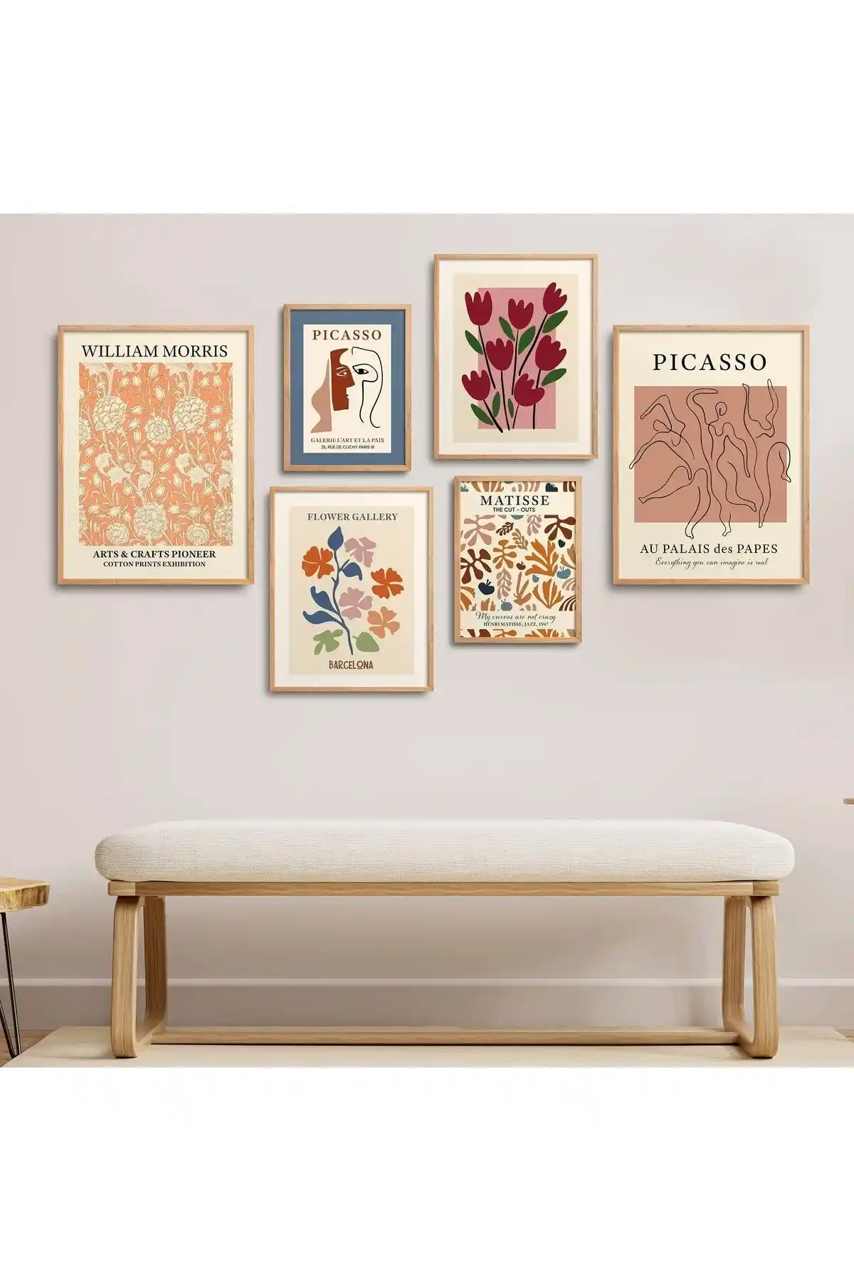 HOMEPACK Doğal Ahşap Çerçeveli 6'lı Tablo Seti Modern ve Dayanıklı Tasarım