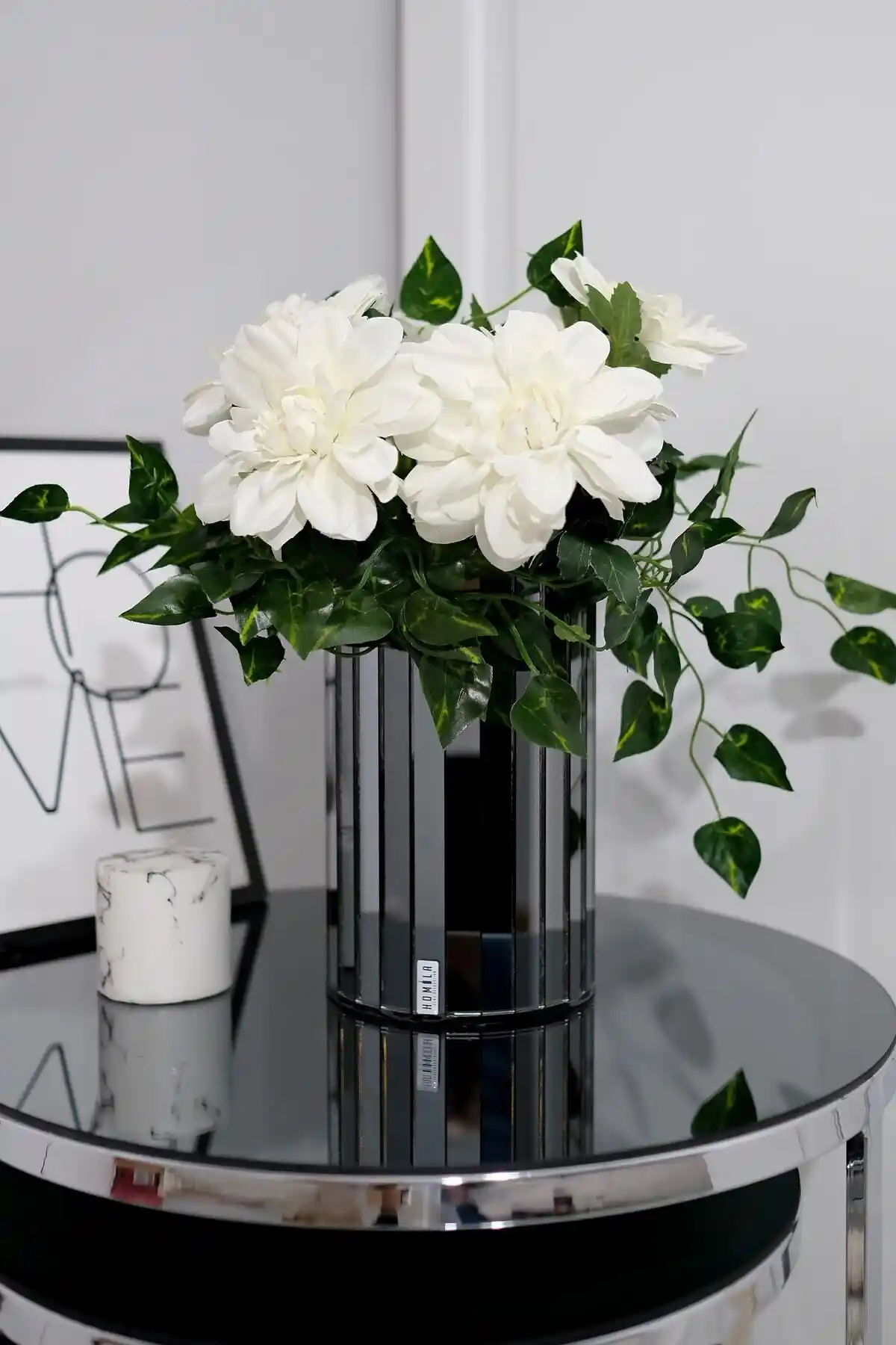 HOMİLA 20 cm Füme Aynalı Vazo Modern ve Şık Dekorasyon Unsuru