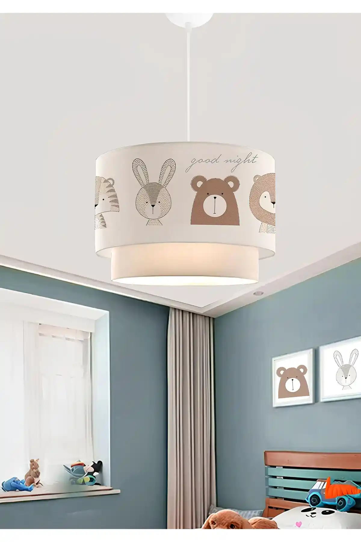 HOMİNG Kids Kumaş Baskılı Pasta Çocuk Odası Sarkıt Avizesi Modern ve Güvenli Aydınlatma Çözümü