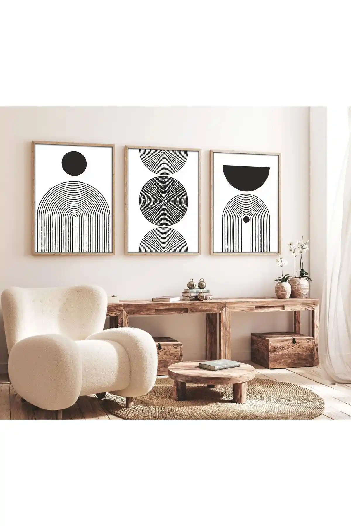 Huhuli Ahşap Çerçeveli Minimalist 3’lü Tablo ile Modern ve Şık Dekorasyon Sağlayın