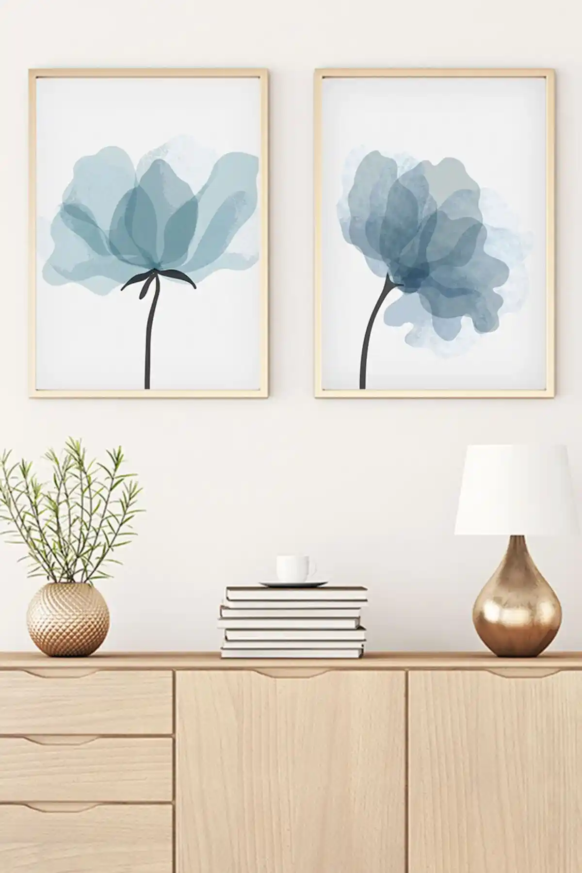 Huhuli Ahşap Çerçeveli Soyut 2’li Tablo Seti Modern Dekorasyon İçin Tasarlandı