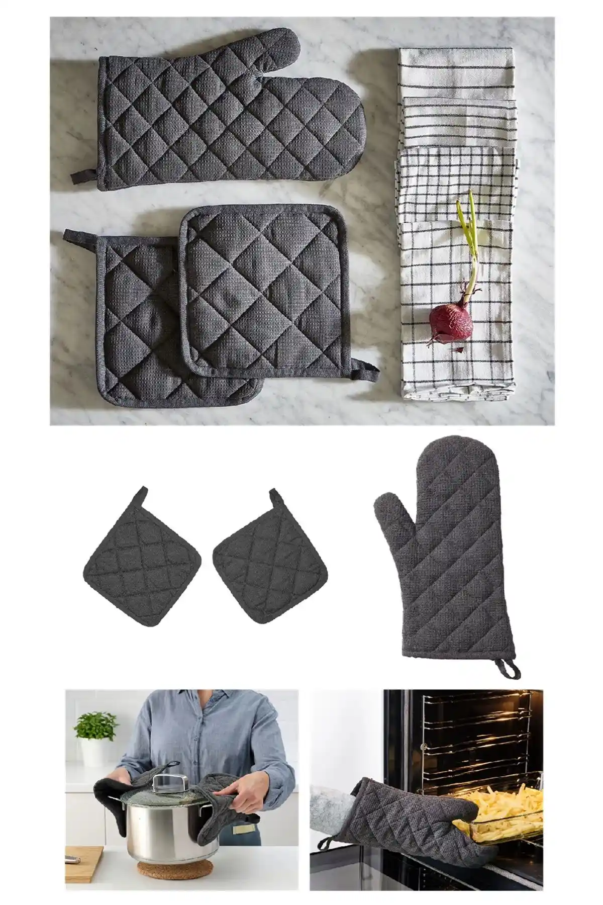 İkea Gri Renkli Fırın Eldiveni ve Tutacak Takımı: Şık ve Dayanıklı Mutfak Aksesuarları