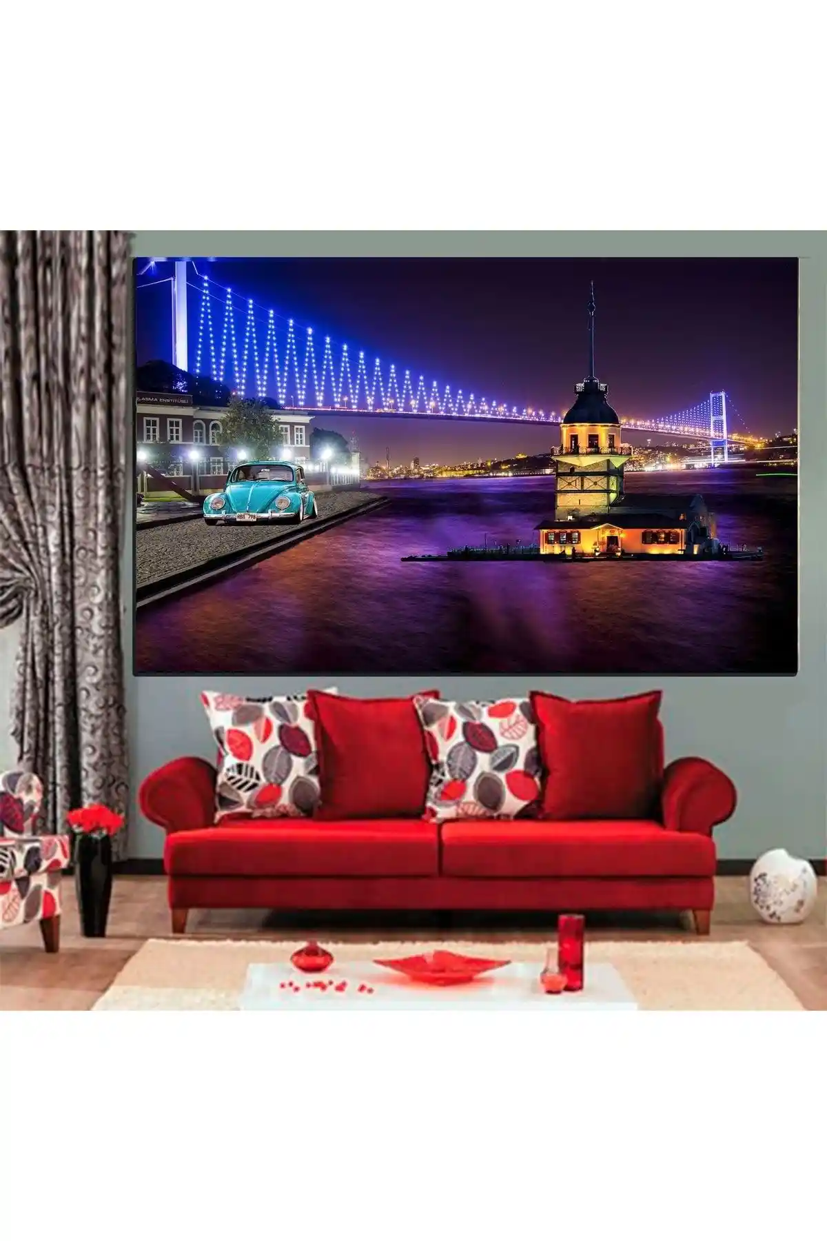 İki Farklı Kanvas Tablo Seçeneği: LED Işıklı İstanbul Manzarası ve Soyut Modern Tasarım