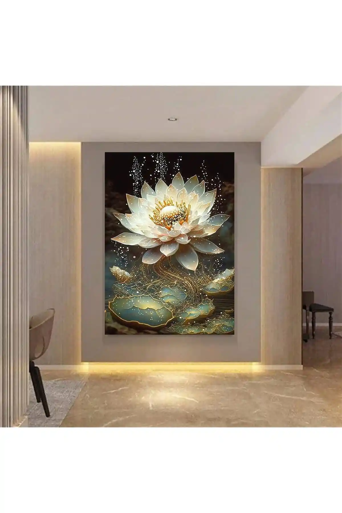 İki Modern Kanvas Tabloyu Karşılaştırın: Sarı Lotus ve Yosun Yeşili Çiçek Tasarımları