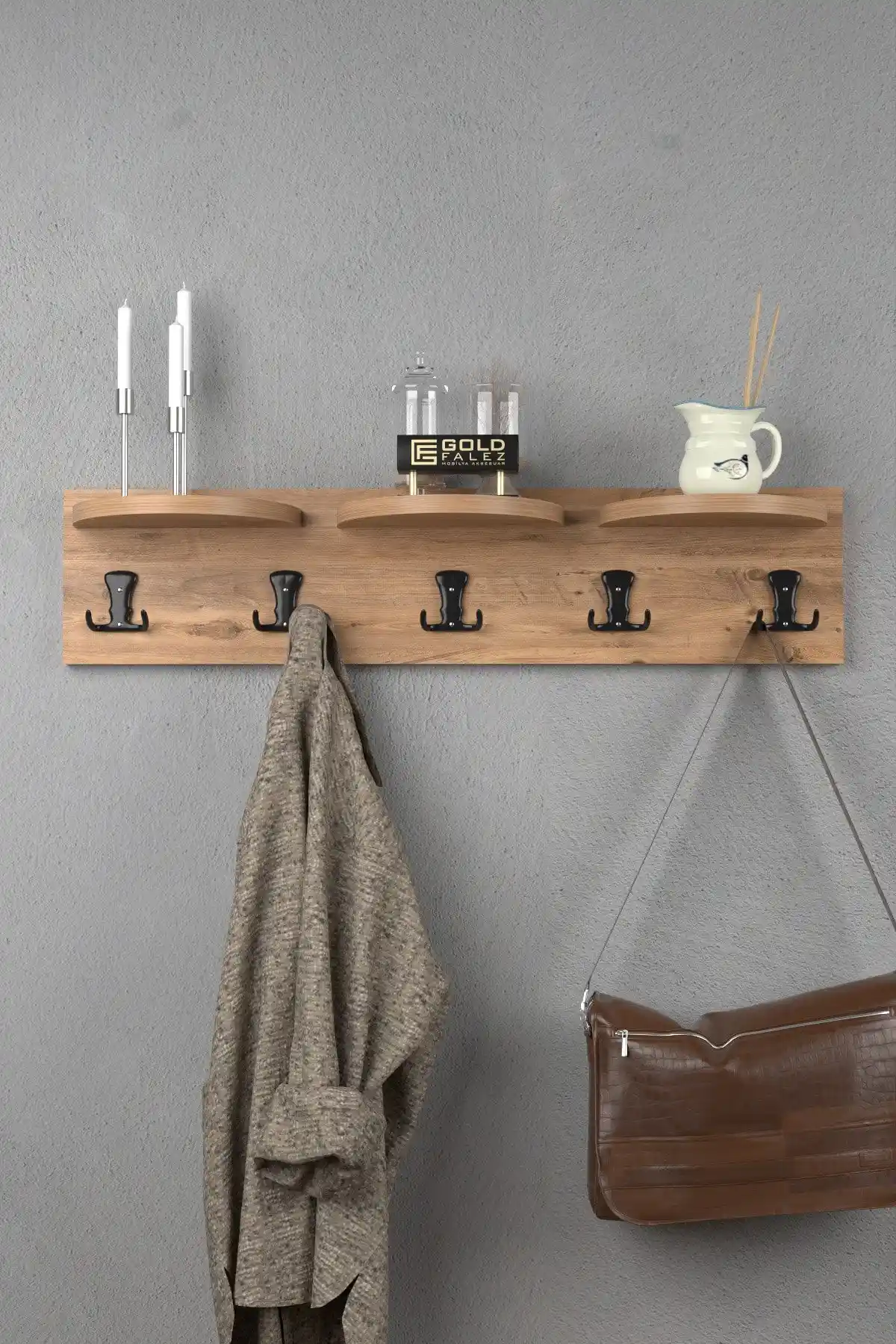 İlkal Portmanto 80 Cm Ceviz Renkli Modern ve İşlevsel Duvara Monte Askılık