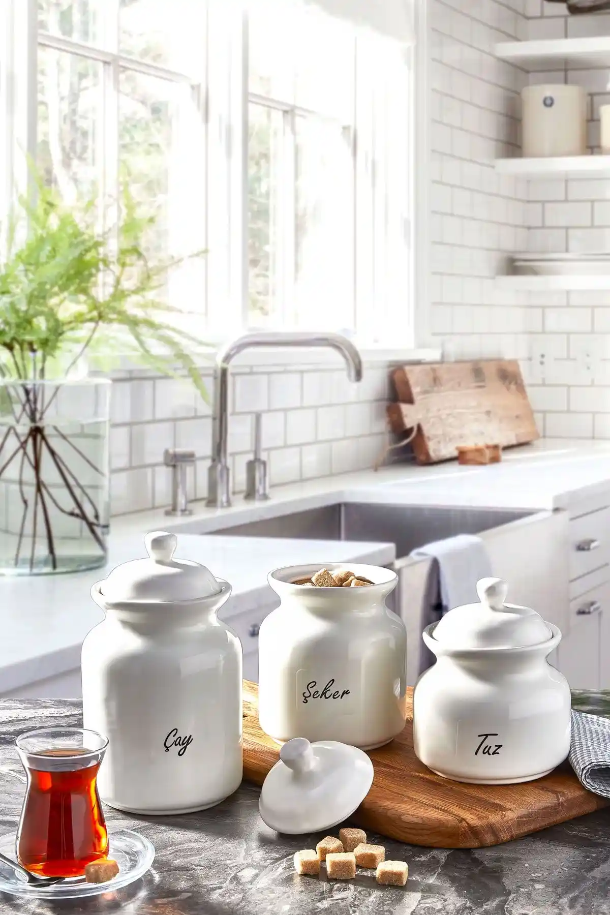 İlva 3'lü Beyaz Kavanoz Saklama Kabı Seti Modern ve Şık Mutfak Organizasyonu İçin