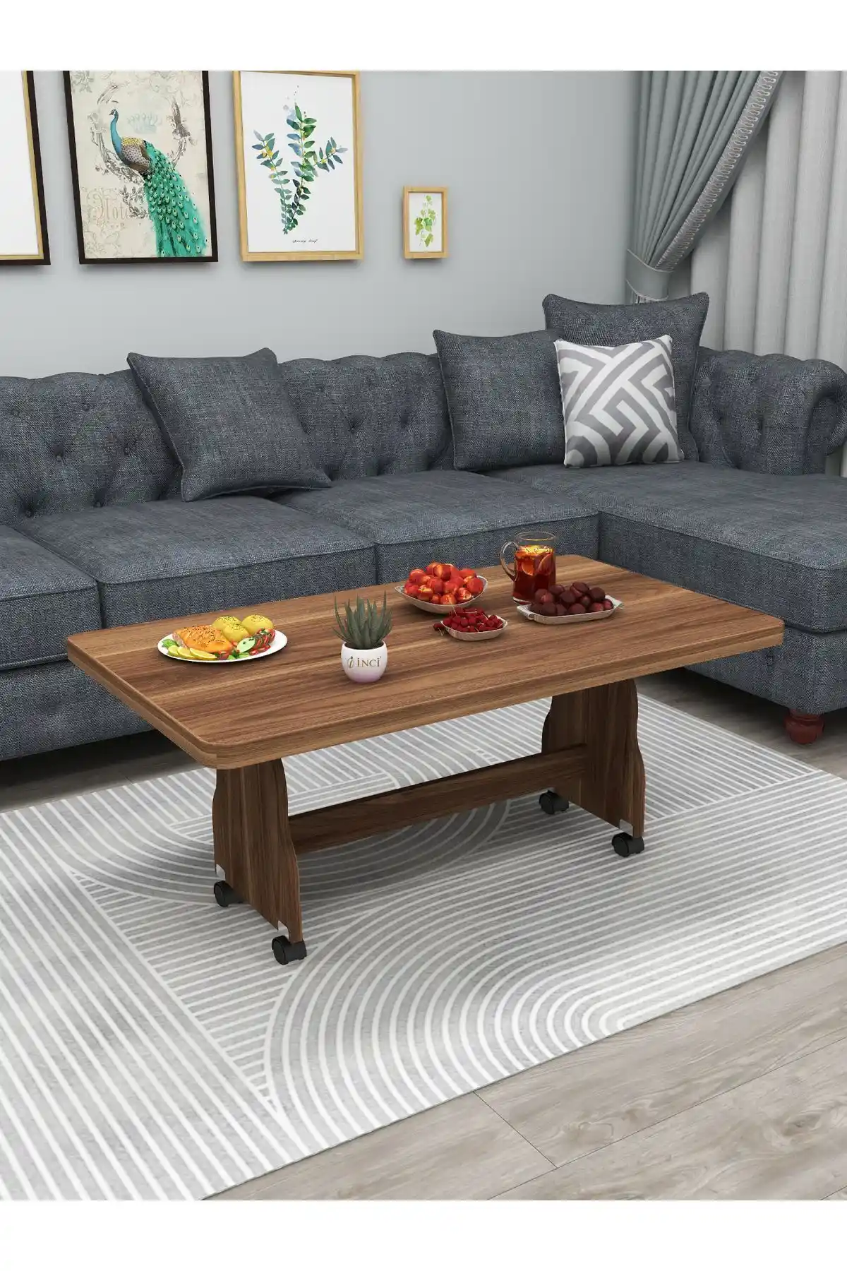 İnci MDF Tekerlekli Orta Sehpa Modern Tasarım ve Çok Yönlü Kullanım İmkanıyla