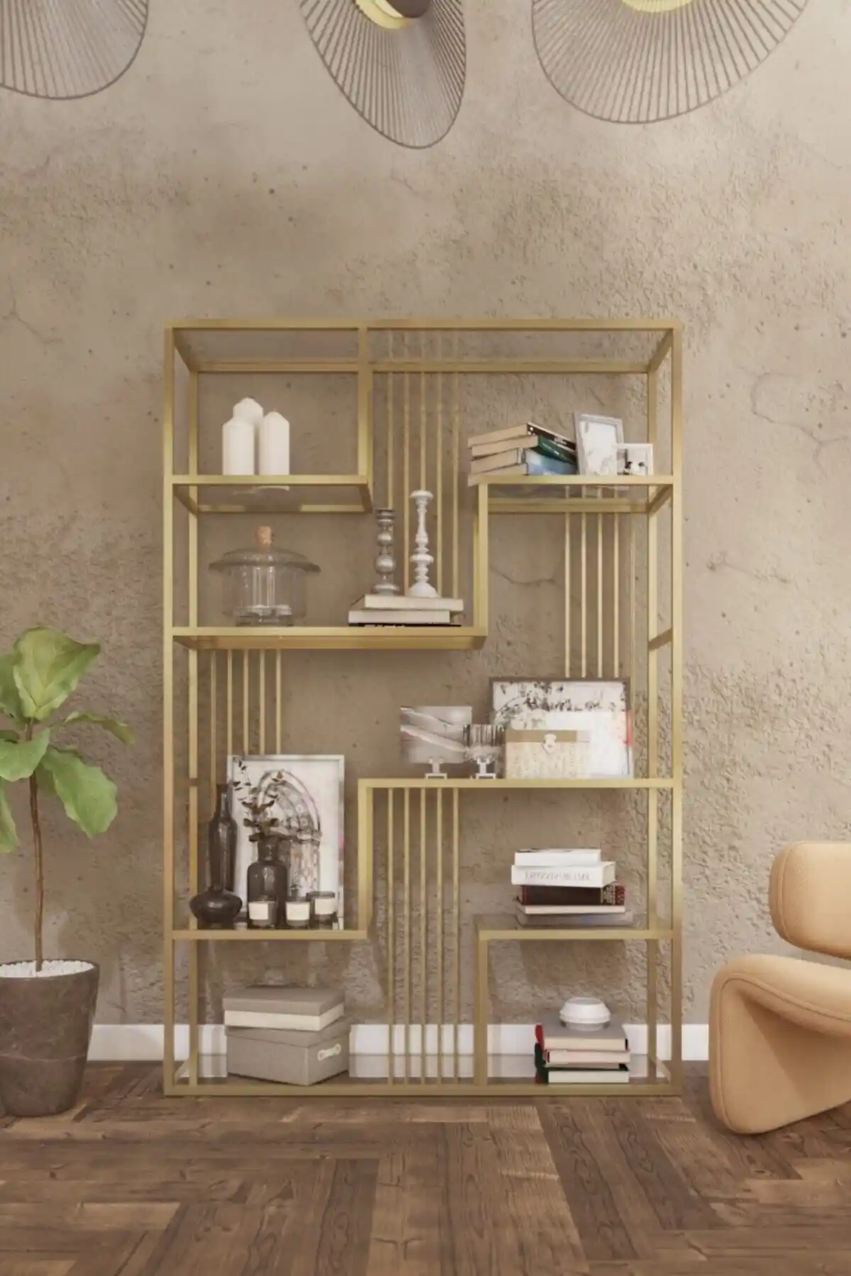 İnci Metal Design Altın Renkli Klasik Kitaplık: Zarif ve Dayanıklı Depolama Çözümü