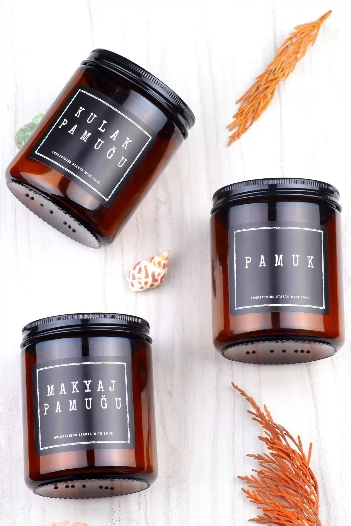 Incili Home 3'lü Amber Kulak Pamuğu ve Pamuk Kavanozu Seti Şık ve Fonksiyonel Tasarım