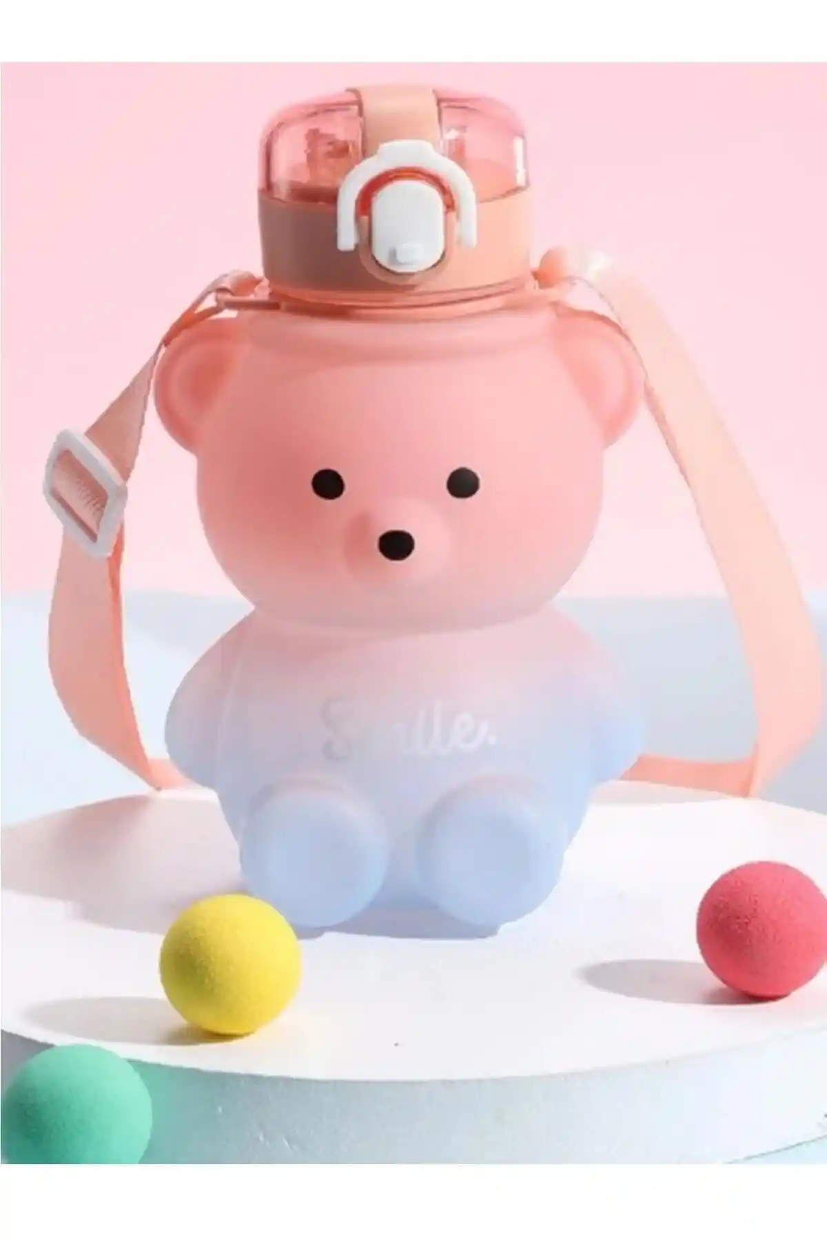 İndirimKap Smile Ayıcık Model Çocuk Su Matarası Hafif ve Sızdırmaz Tasarım