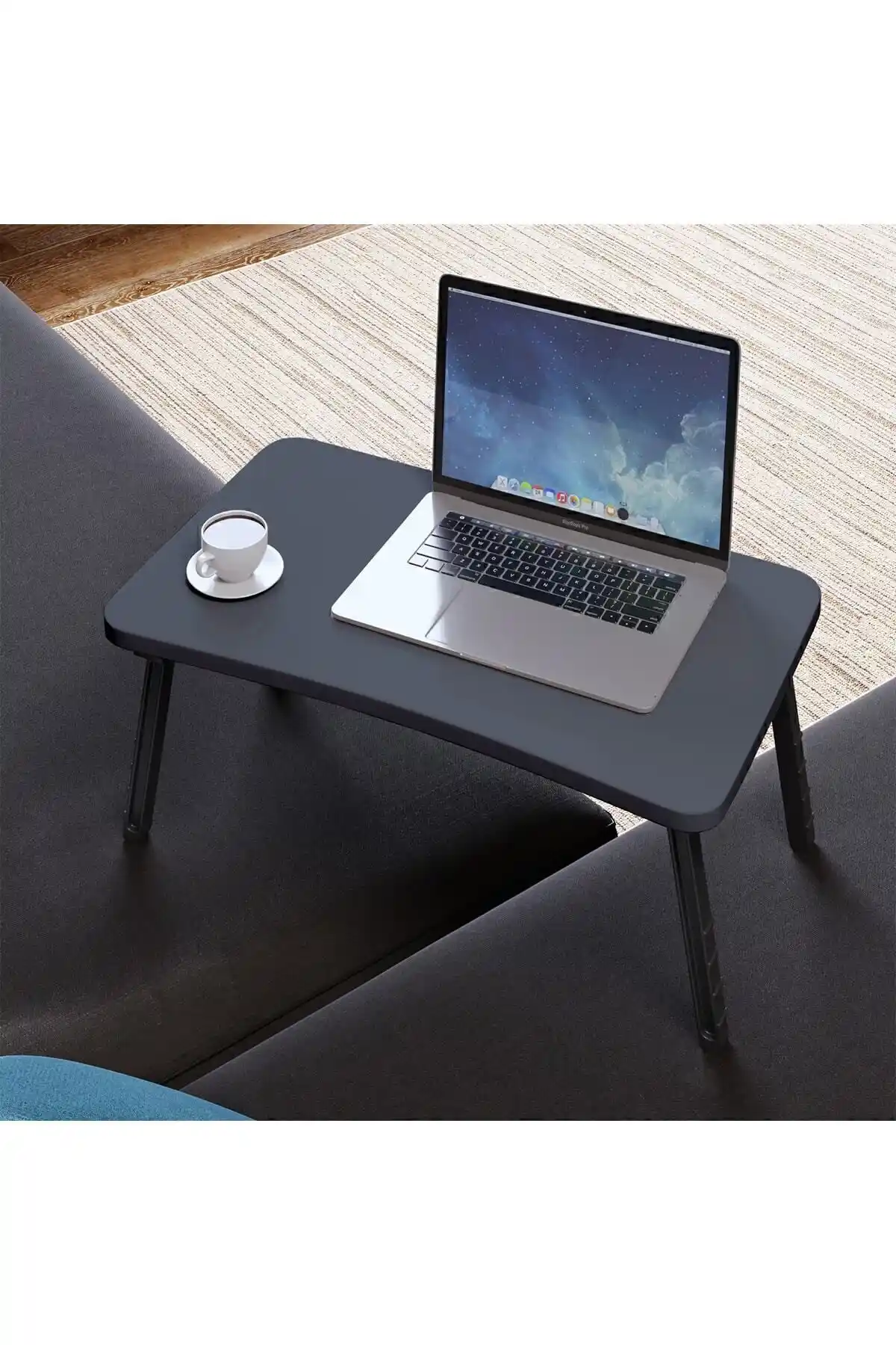 interGO gri laptop sehpası estetik ve fonksiyonelliği bir arada sunan modern tasarım