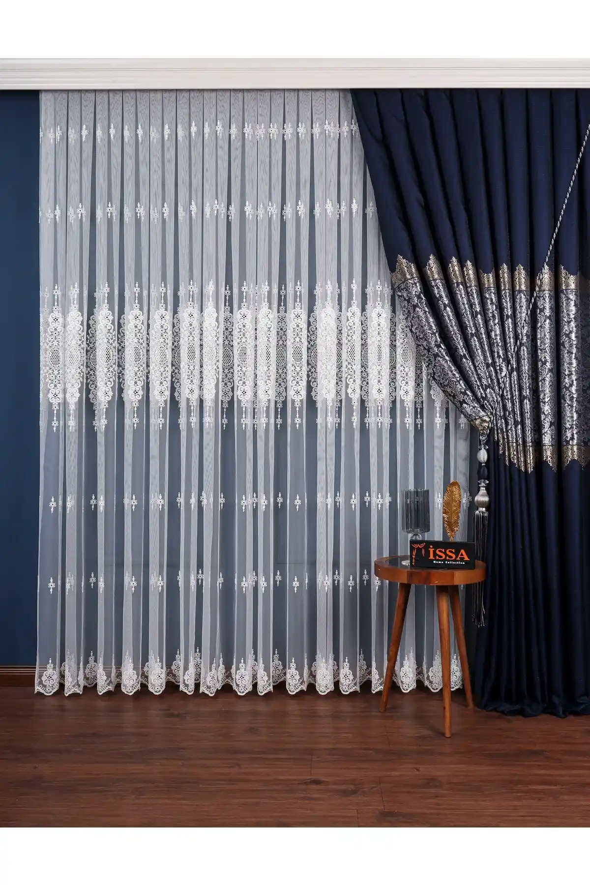 İssa Tekstil Brode Tül Nakışlı Sık Pile Perde Modern ve Dayanıklı Tasarım