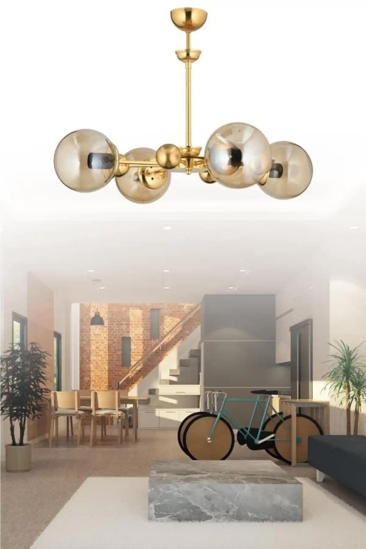 İstanbul Avize Nairobi 4'lü Gold Kasa Sarı Glop Camlı Modern İç Mekan Aydınlatması