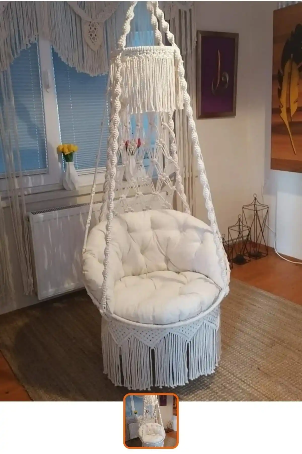 JANGEAR Makrome Salıncak Minderi Krem Renkli Modern ve Konforlu Tasarım