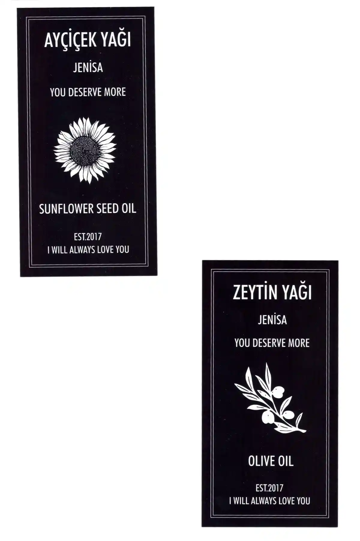 Jenisa Marka Siyah Beyaz Ayçiçek ve Zeytinyağı Desenli Yağdanlık Seti Modern Mutfak Dekorasyonu İçin