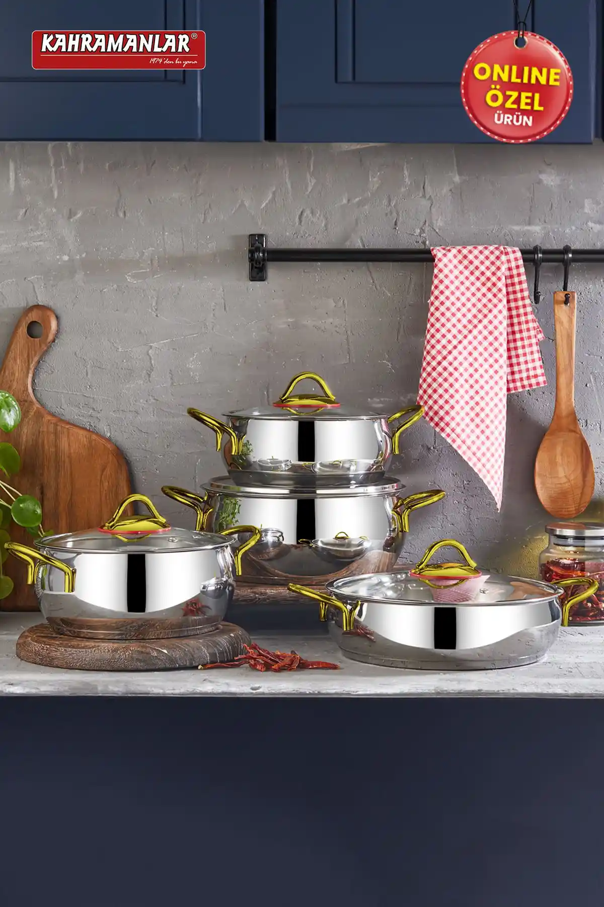 Kahramanlar Elite Prime Gold 8 Parça Tencere Seti: Modern ve Dayanıklı Mutfak Gereçleri