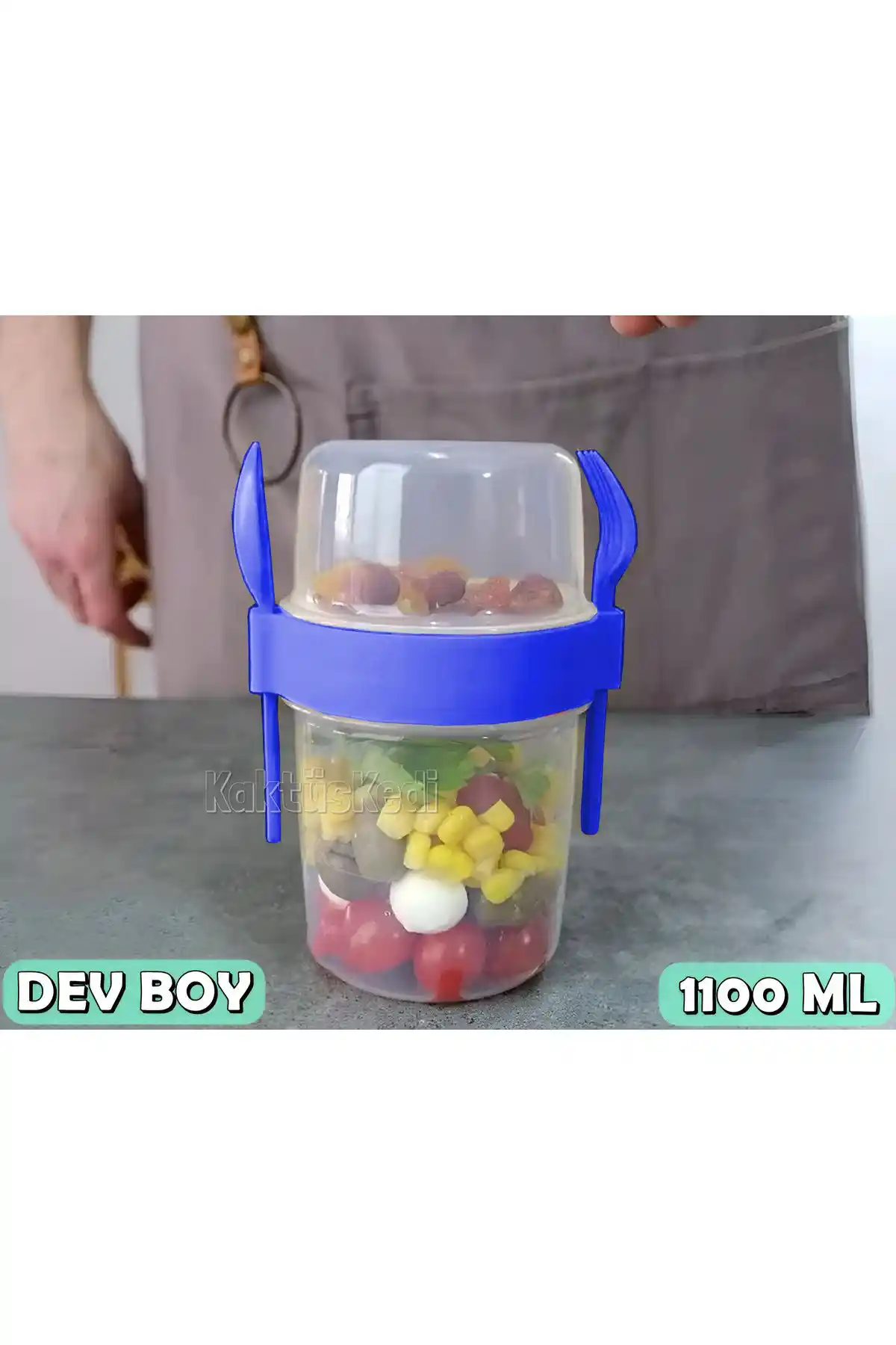 KaktüsKedi Dev Boy Kaşık ve Çatallı Yoğurt Kabı: Dayanıklı, Pratik ve Şık Saklama Çözümü