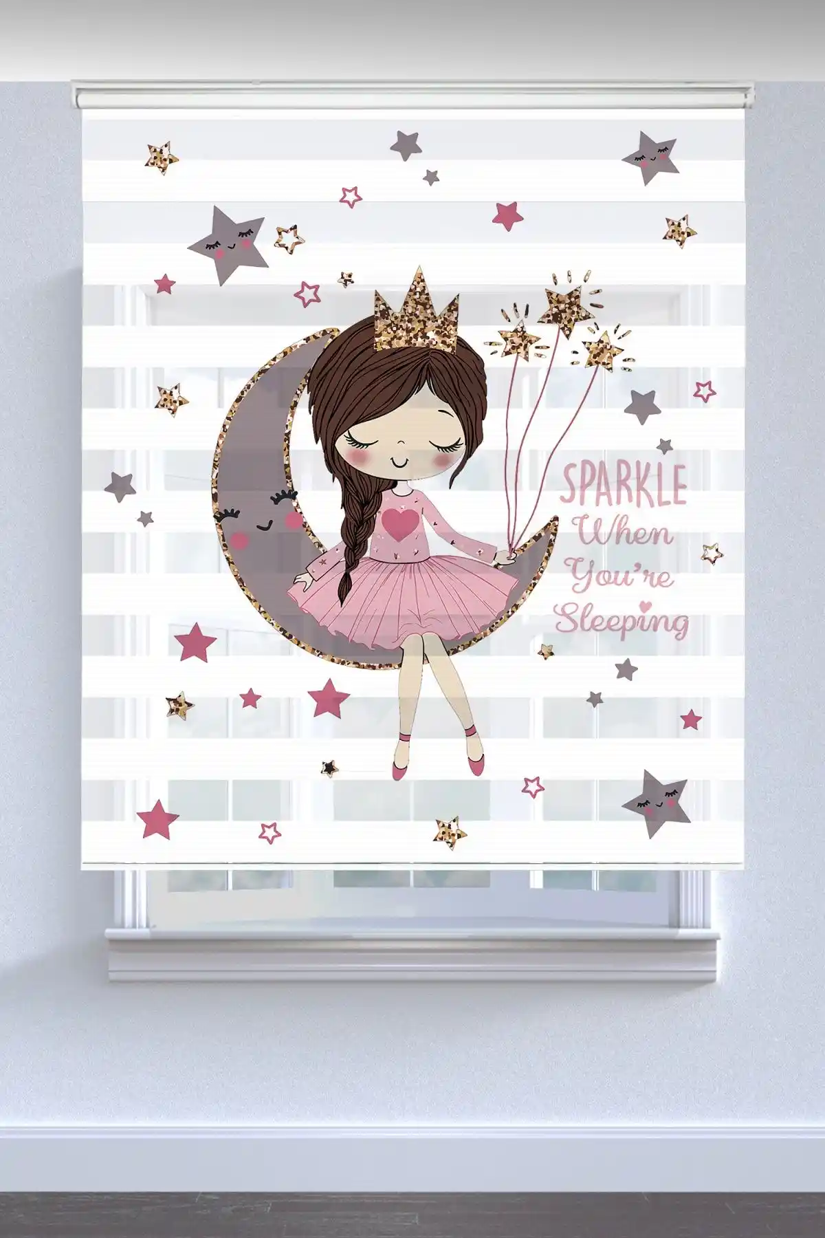 Kanteks Ay Kız Baskılı Zebra Perde Çocuk Odası İçin Modern ve Dayanıklı Tasarım