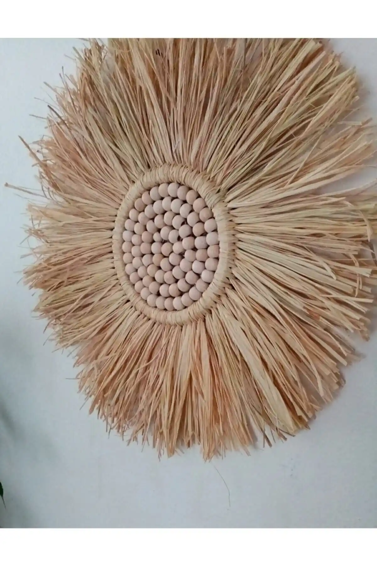 Kara.shome Rafya Boncuklu Duvar Aksesuar Süsü Doğal ve Şık Rustik Dekorasyon Parçası