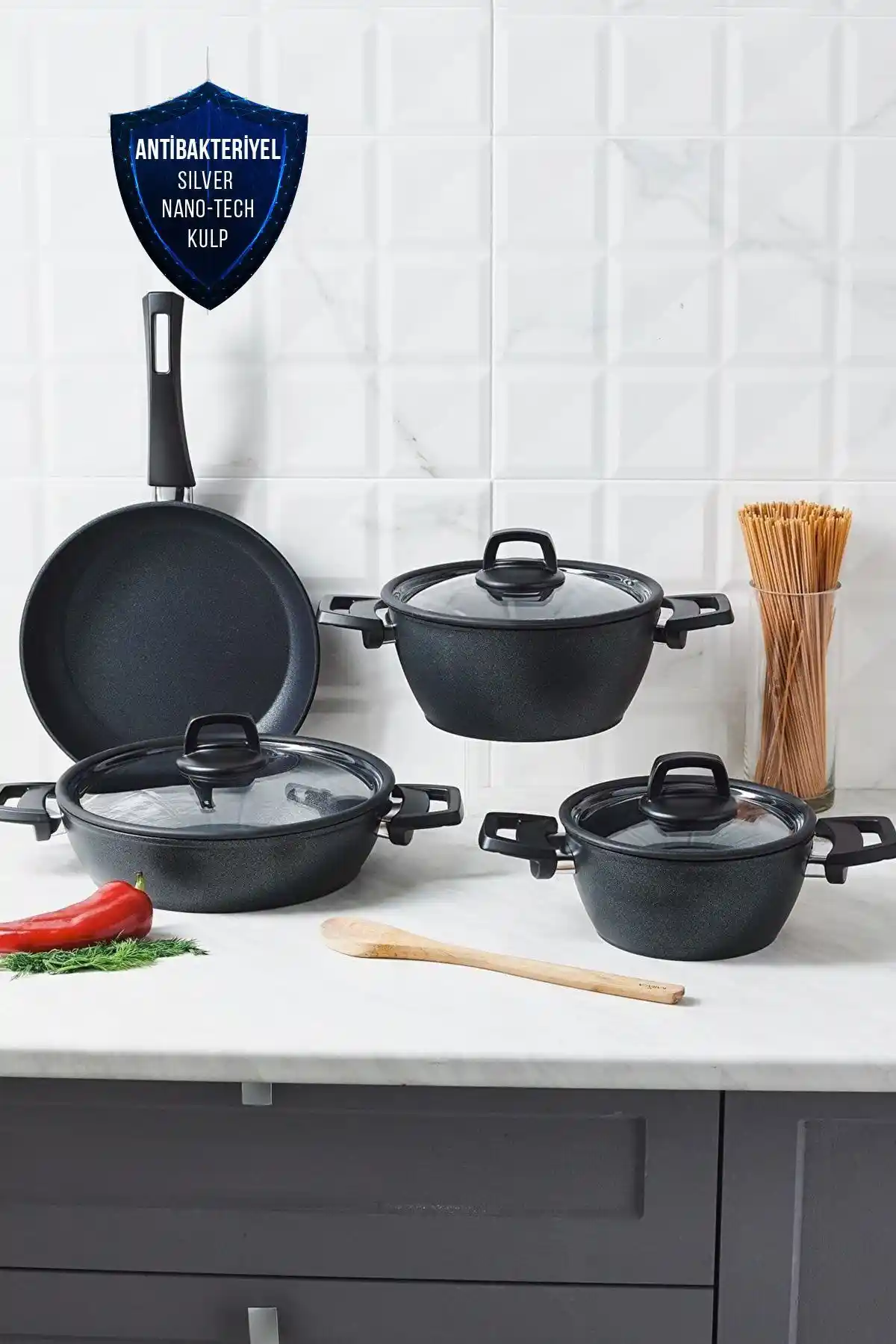 Karaca Biodiamond Antibakteriyel 7 Parça Tencere Seti Yüksek Dayanıklılık ve Sağlıklı Pişirme