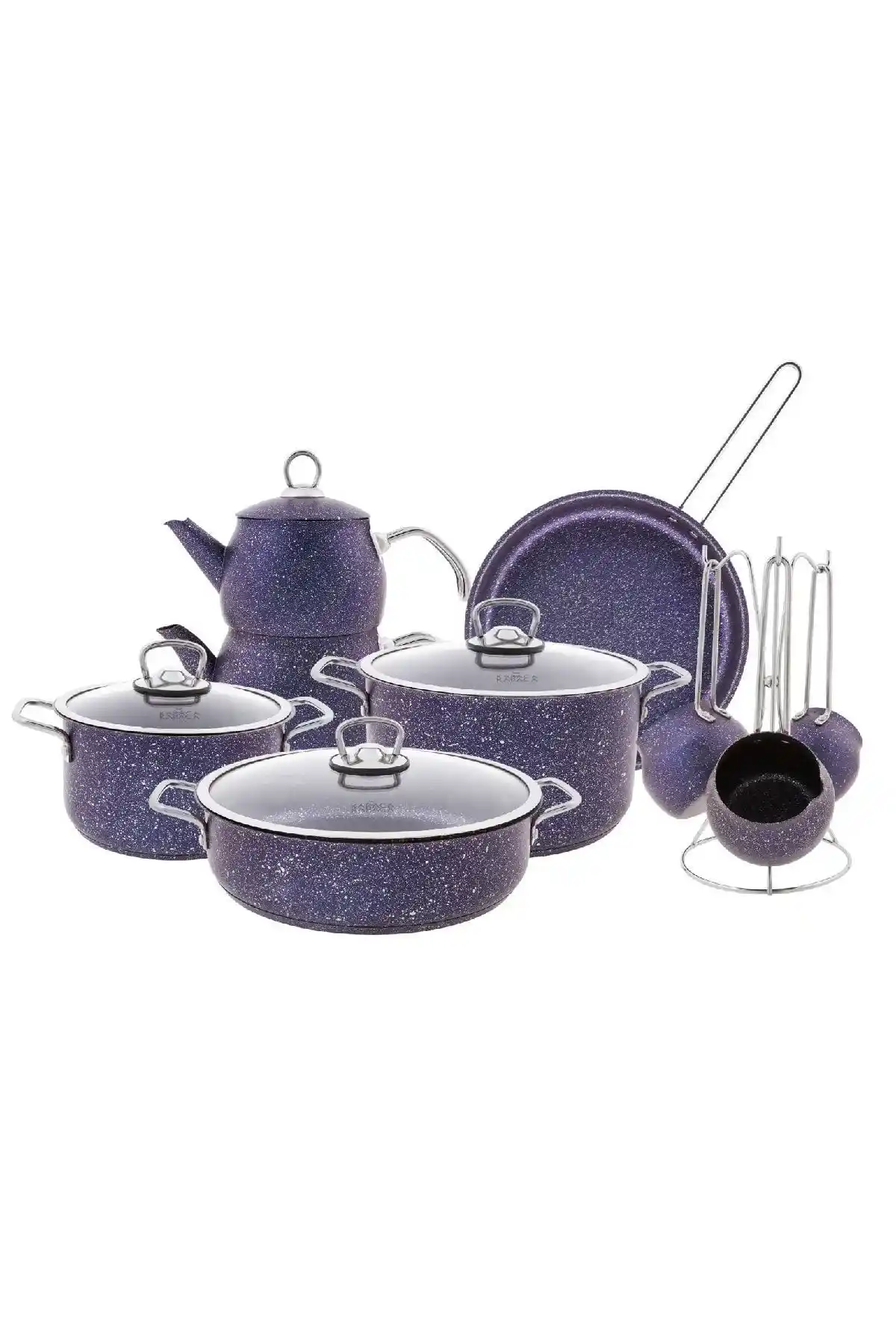 Karaca Biogranit Steel Plus 14 Parça Çeyiz Tencere Seti Mor Renkli Estetik ve Dayanıklı Mutfak Gereçleri
