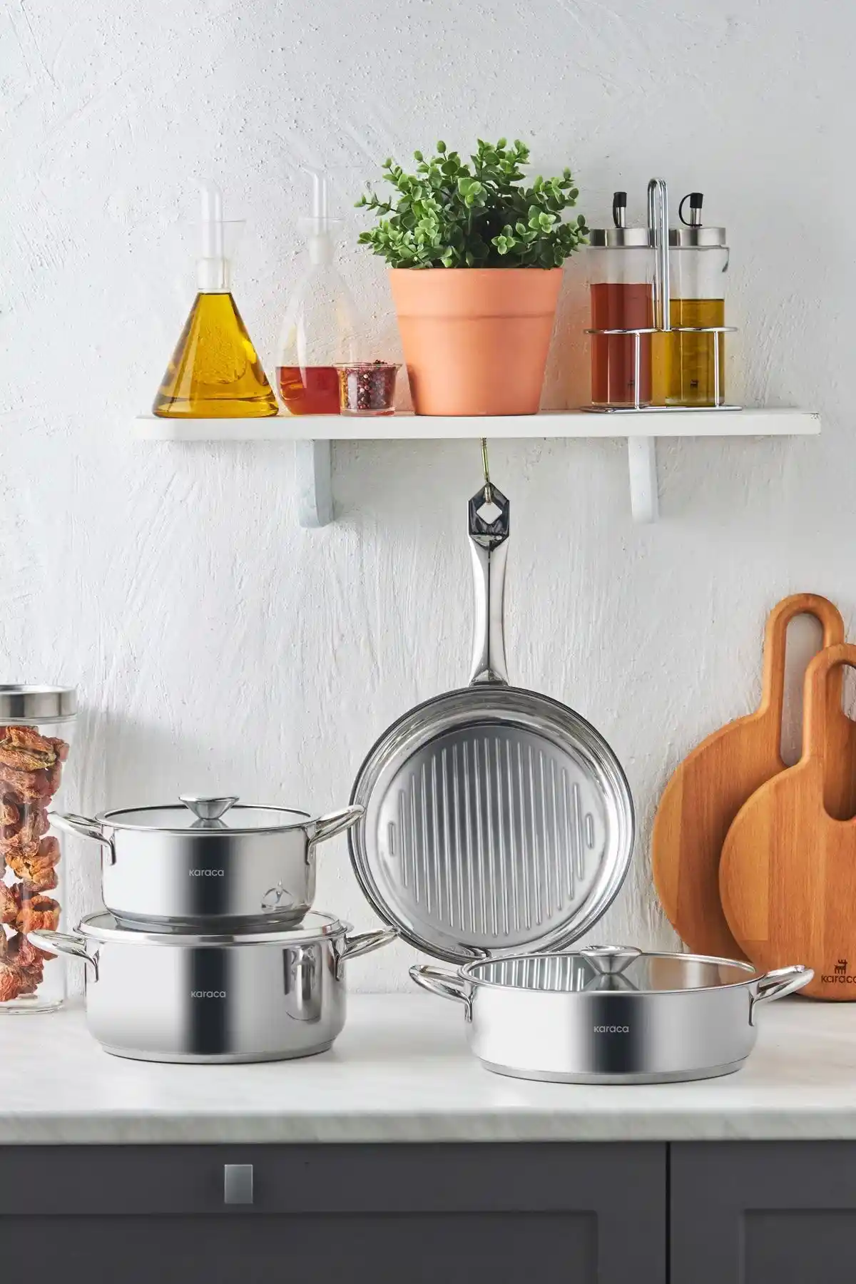 Karaca Galina Yeni İndüksiyon Tabanlı 7 Parça Çelik Tencere Seti Yüksek Kalite ve Şıklık