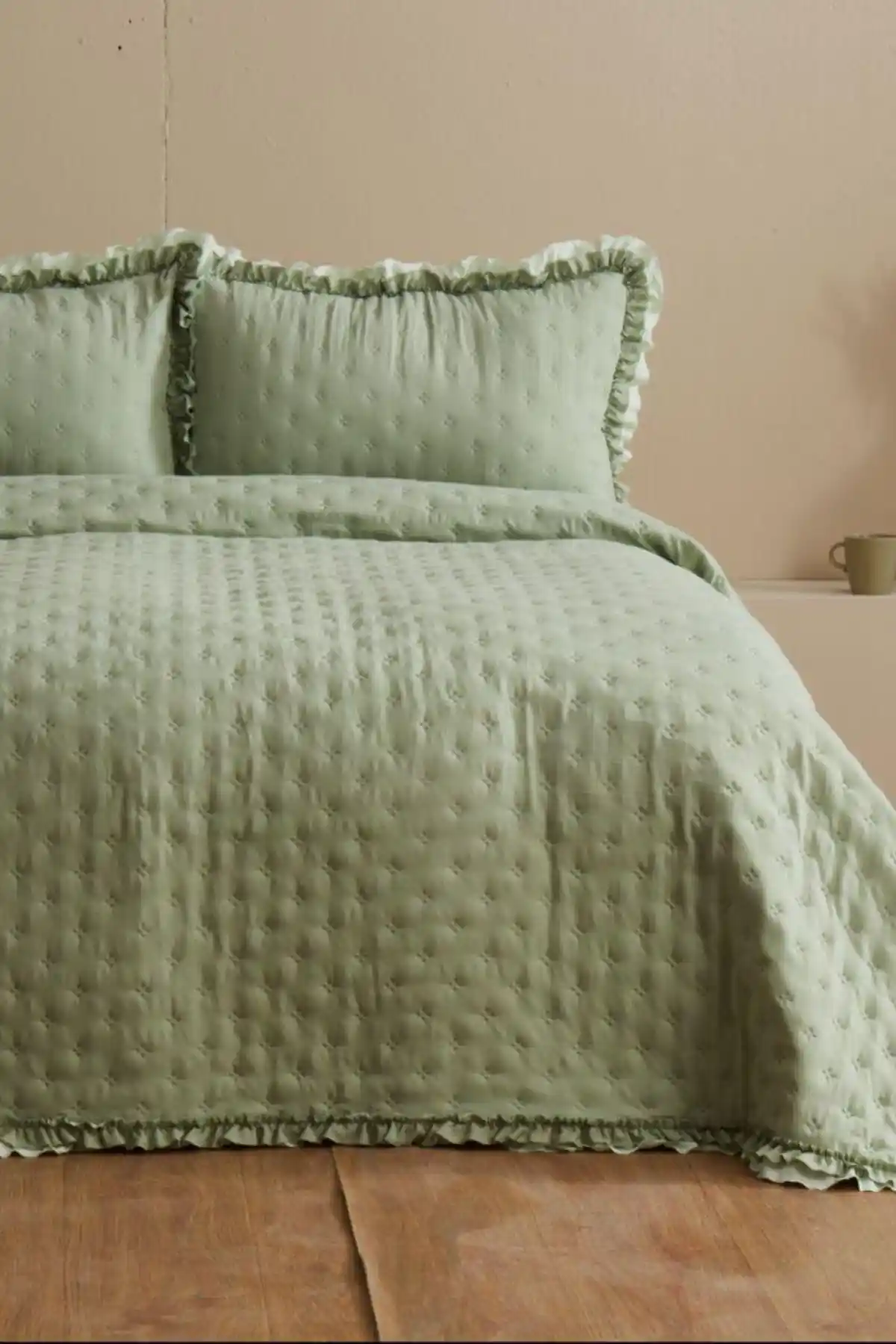 Karaca Home Viona Çift Kişilik Yatak Örtüsü Seti Adaçayı Rengi Modern Tasarım ve Konfor