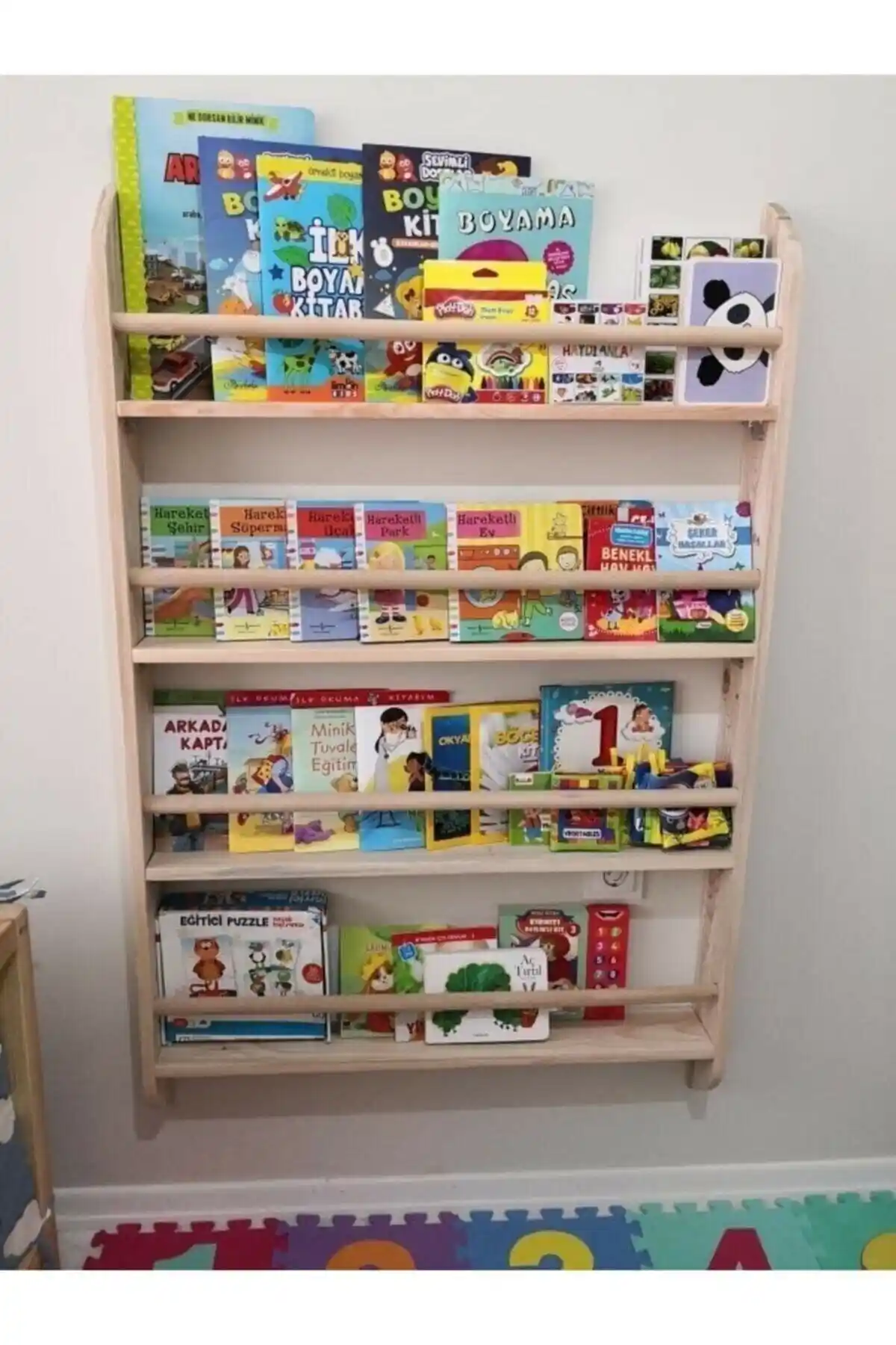 Karaköse Montessori Ahşap Kitaplık - Modern ve Güvenli Çocuk Odası Mobilyası