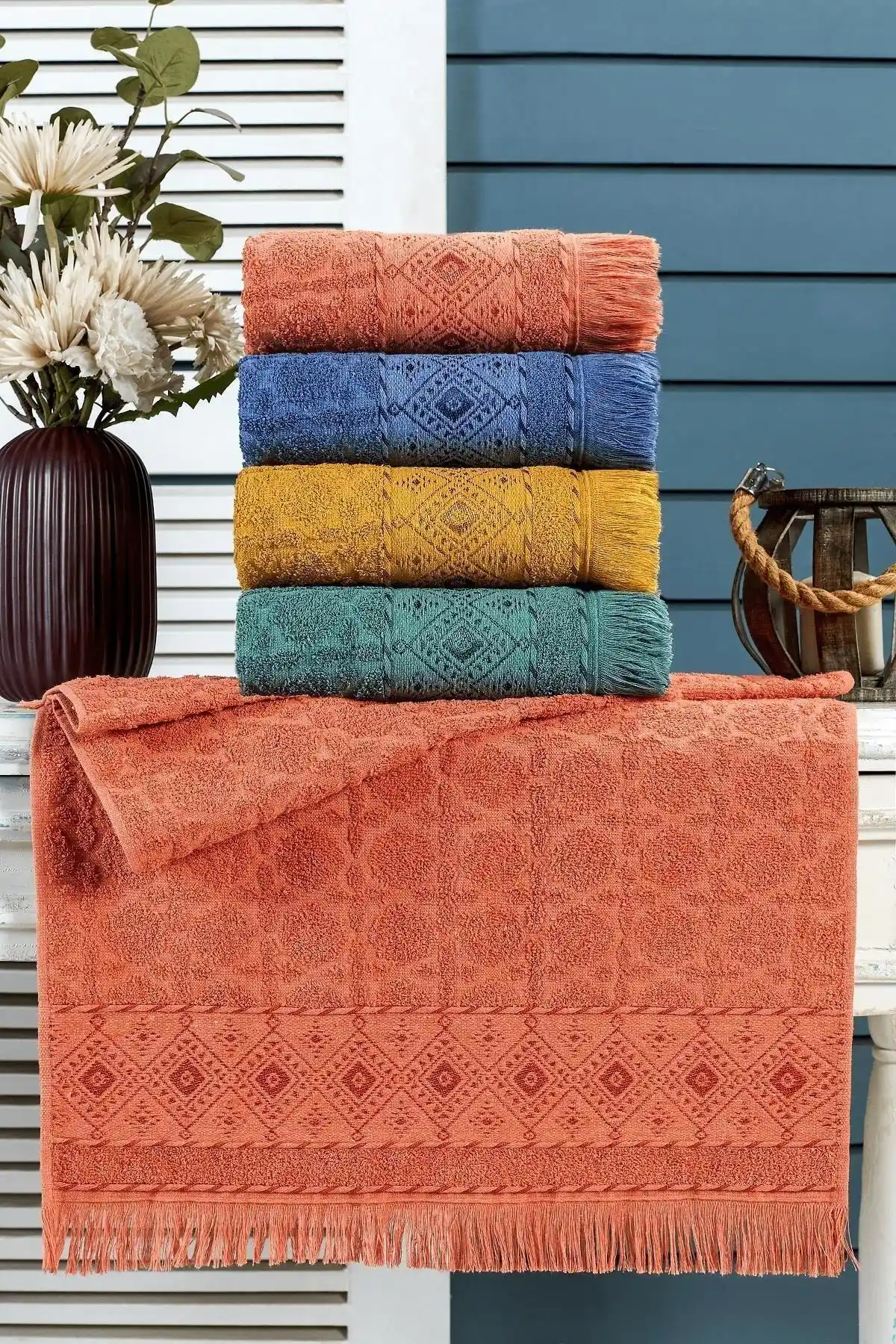 Kardelen %100 Pamuklu Yumuşak Su Emici Yüz Havlusu Seti 50x90 cm, 4'lü Renkli Havlu