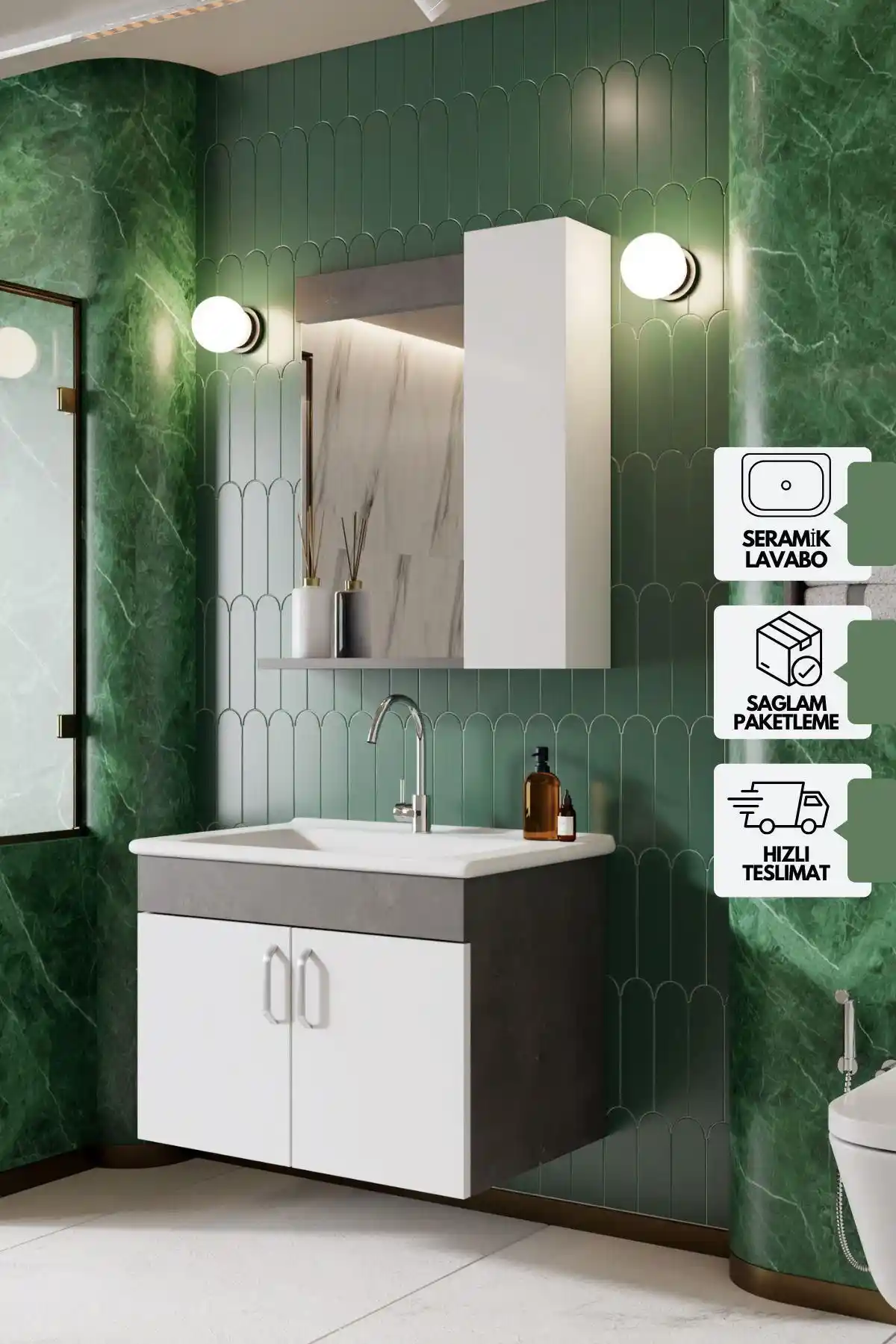 KAREN BANYO Gü müş 65 Cm Lavabolu Banyo Dolabı Modern ve Retro Tasarım Detayları