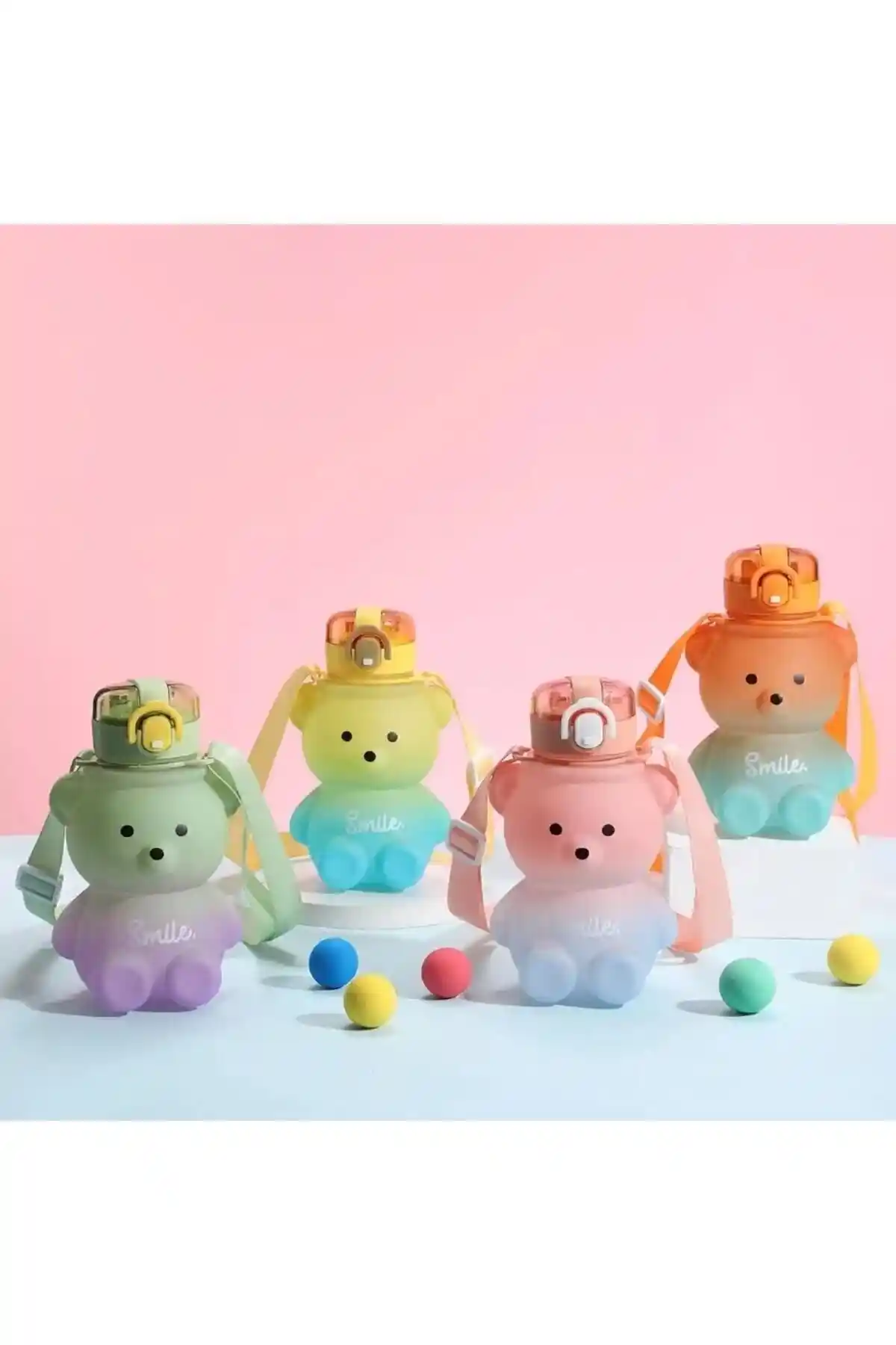 Keyfi Sepet Smile Ayıcık Model Su Matarası Çocuklar İçin Güvenli ve Sevimli Tasarım
