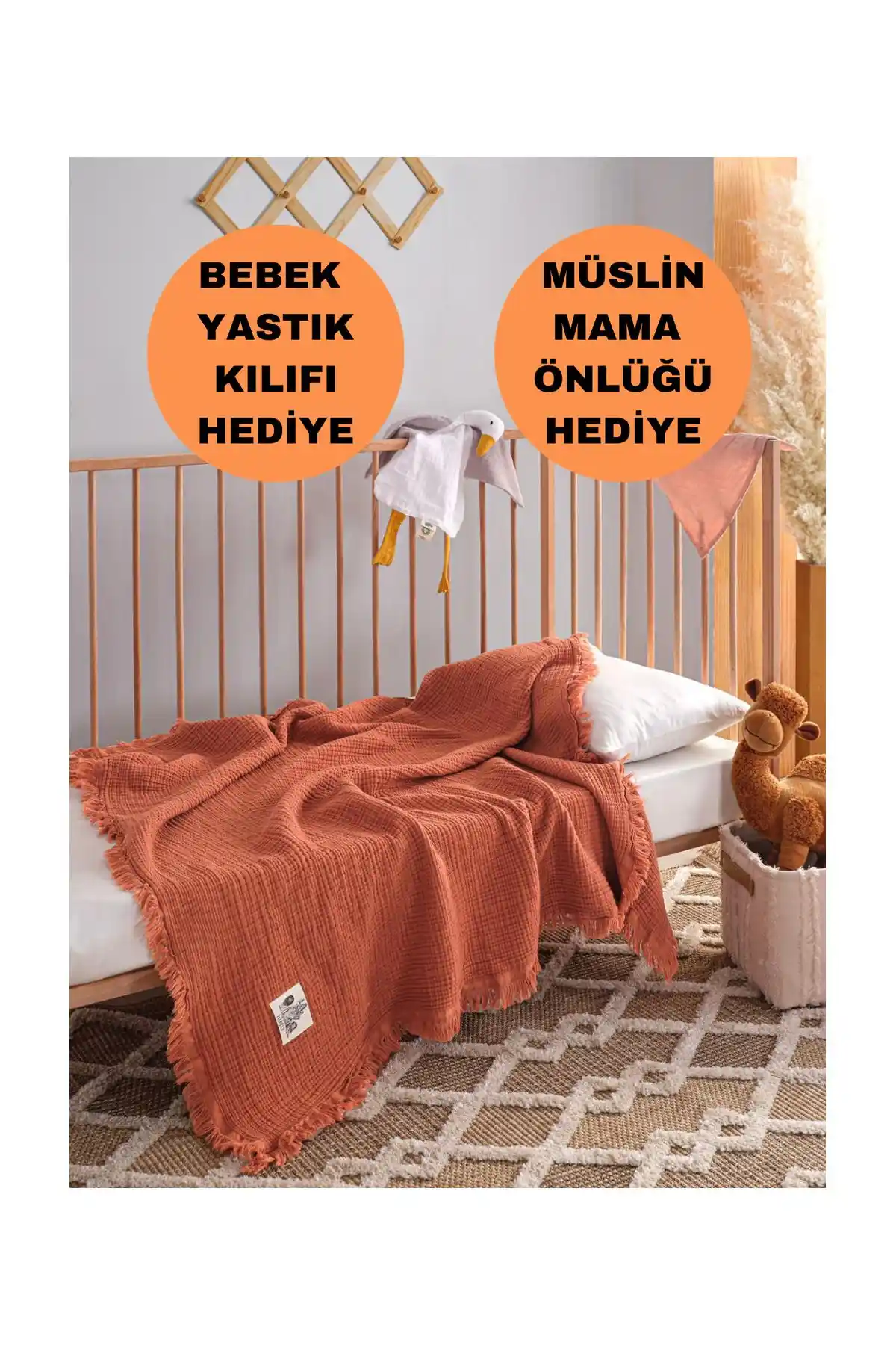 Kibele Kiremit 4 Katlı Müslin Bebek Battaniyesi Şık ve Konforlu Tasarım