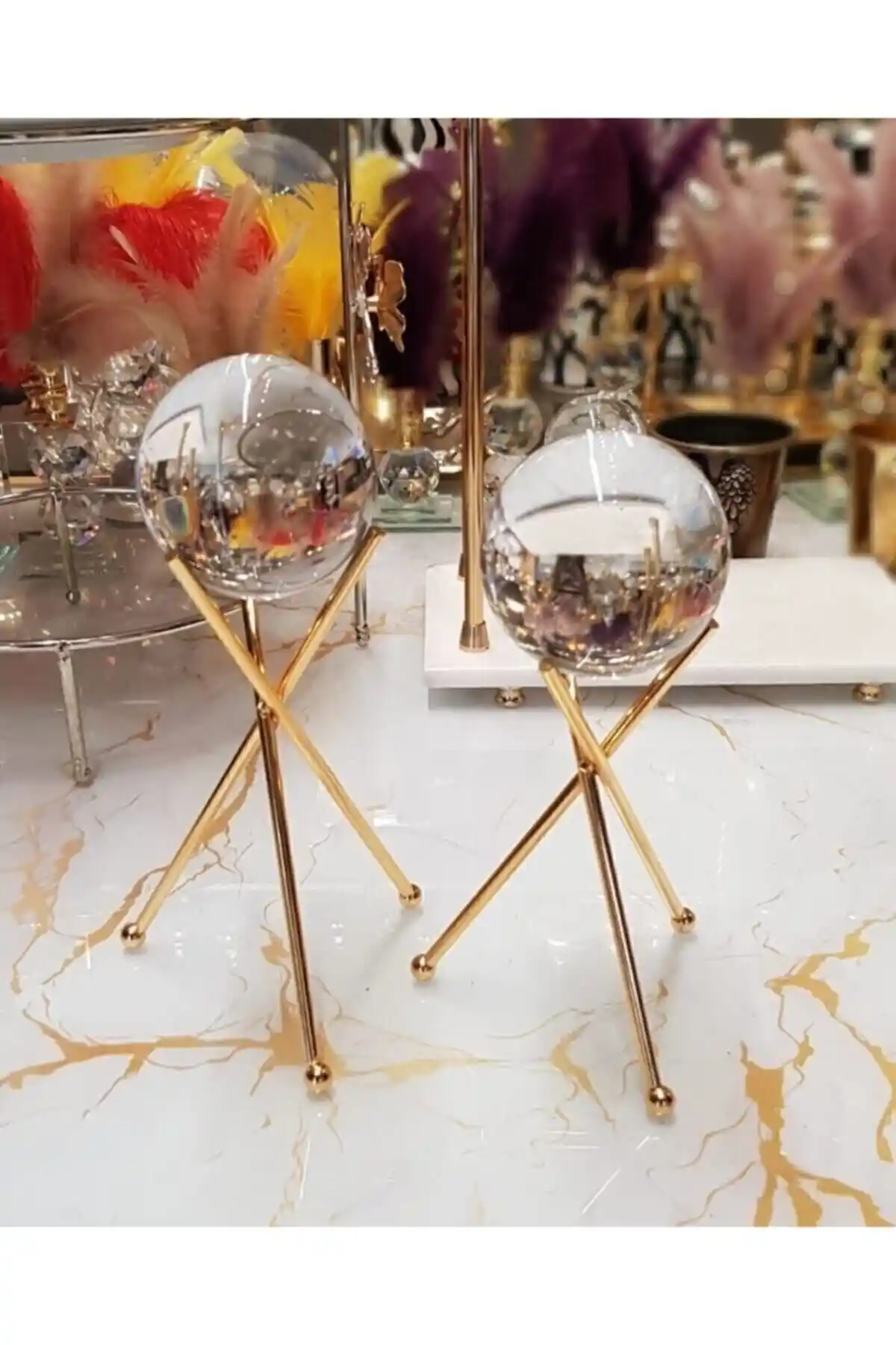 KIRAT HOME DESIGN 2'li Çapraz Ayaklı Metal Küre Modern ve Zarif Dekorasyon Parçası