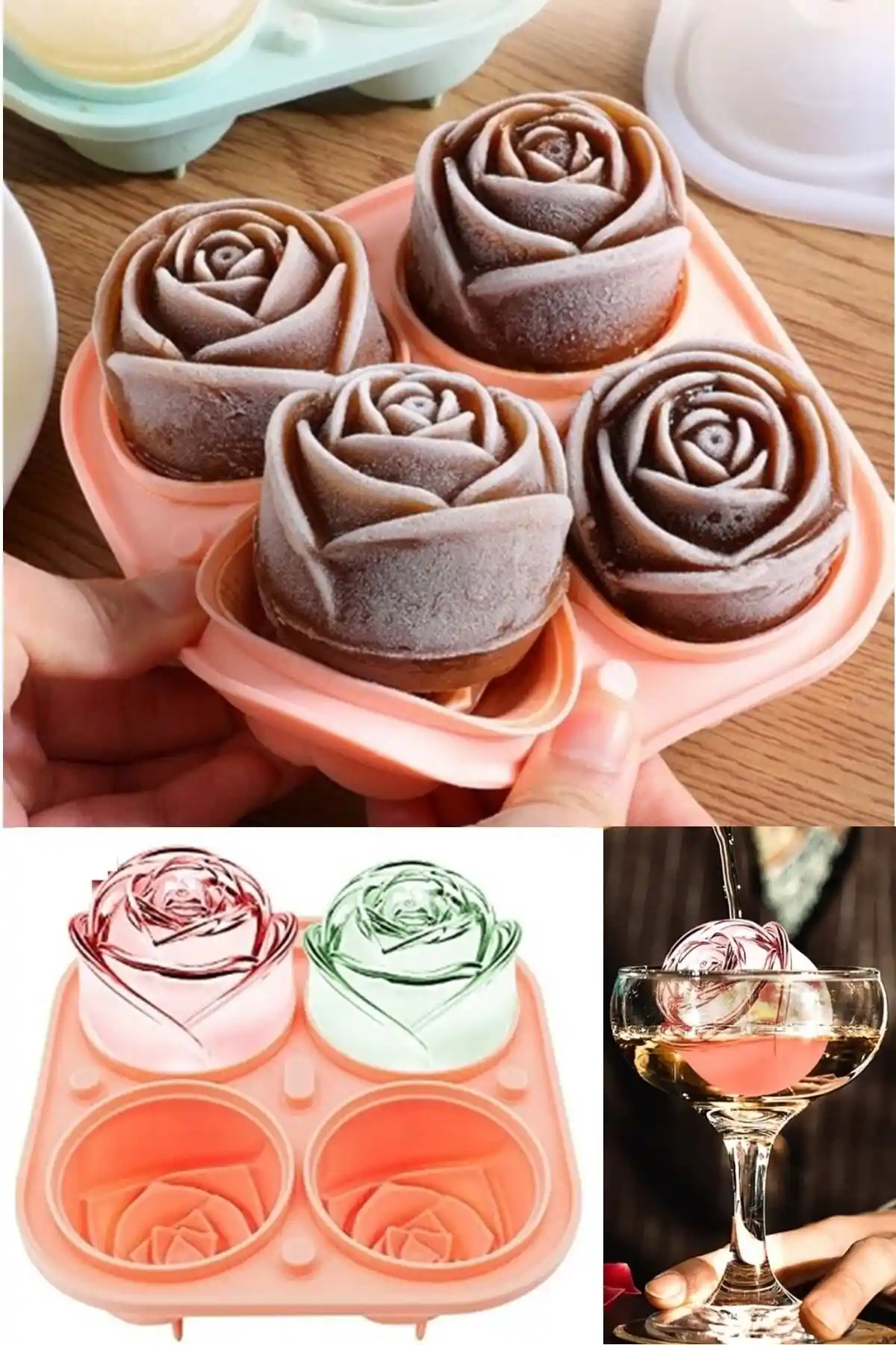 Kitchen Beauty 4'lü Gül Şekilli Buz Kalıbı Estetik ve Çok Amaçlı Kullanım İmkanı