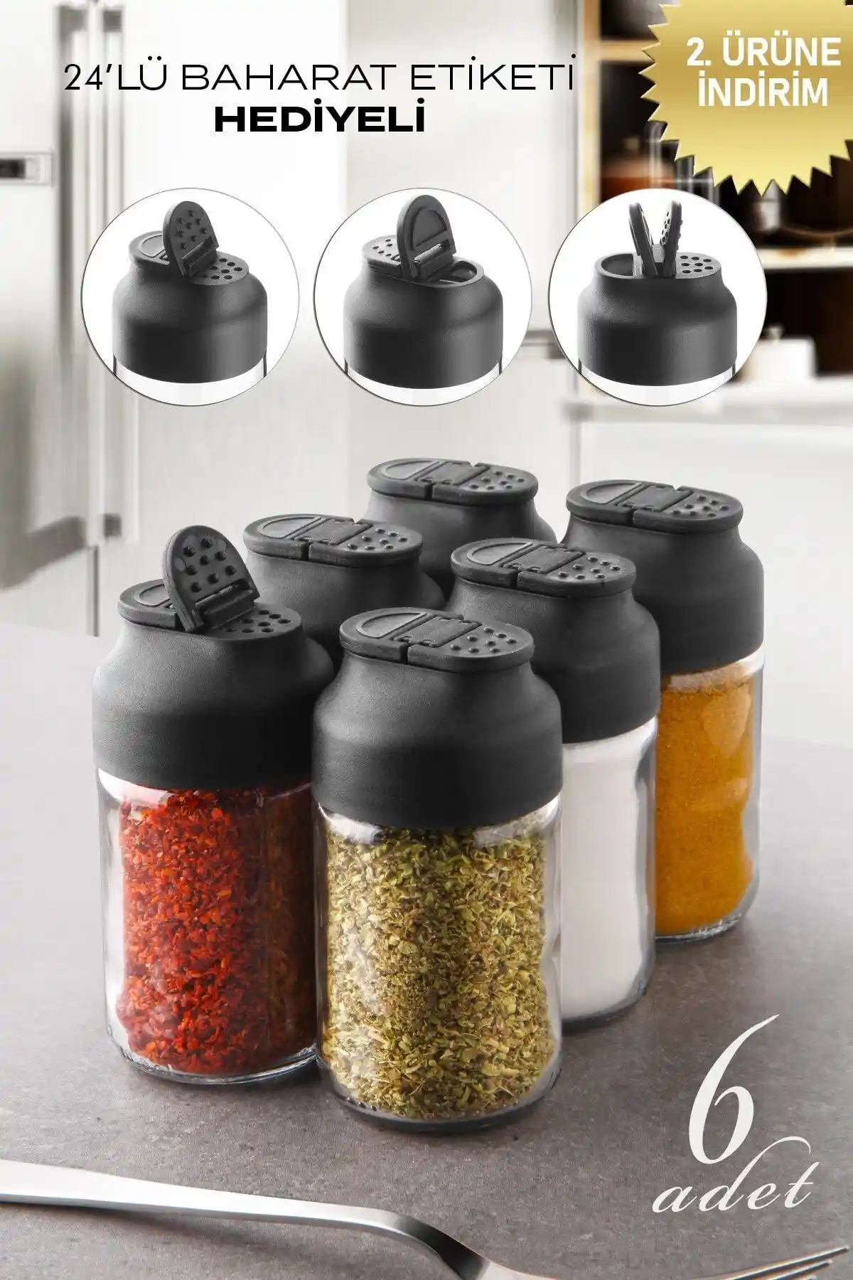 Kitchen Life 6'lı Çift Kapaklı Mini Cam Baharatlık Seti ile Mutfakta Düzen ve Estetik Sağlayın