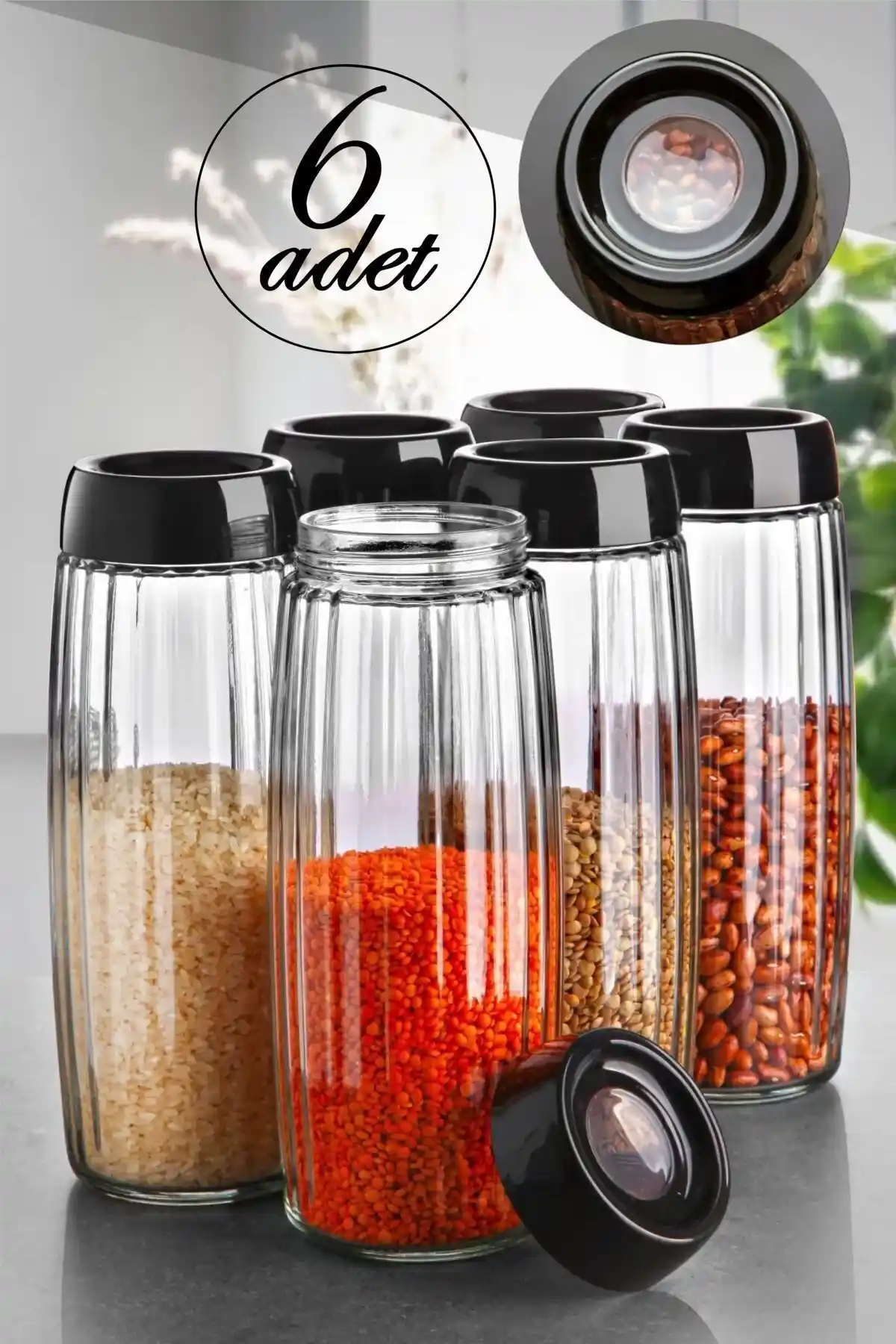 Kitchen Life 6'lı Mega Boy Çizgili Cam Kavanoz Seti ile Mutfak Düzeninizi Geliştirin