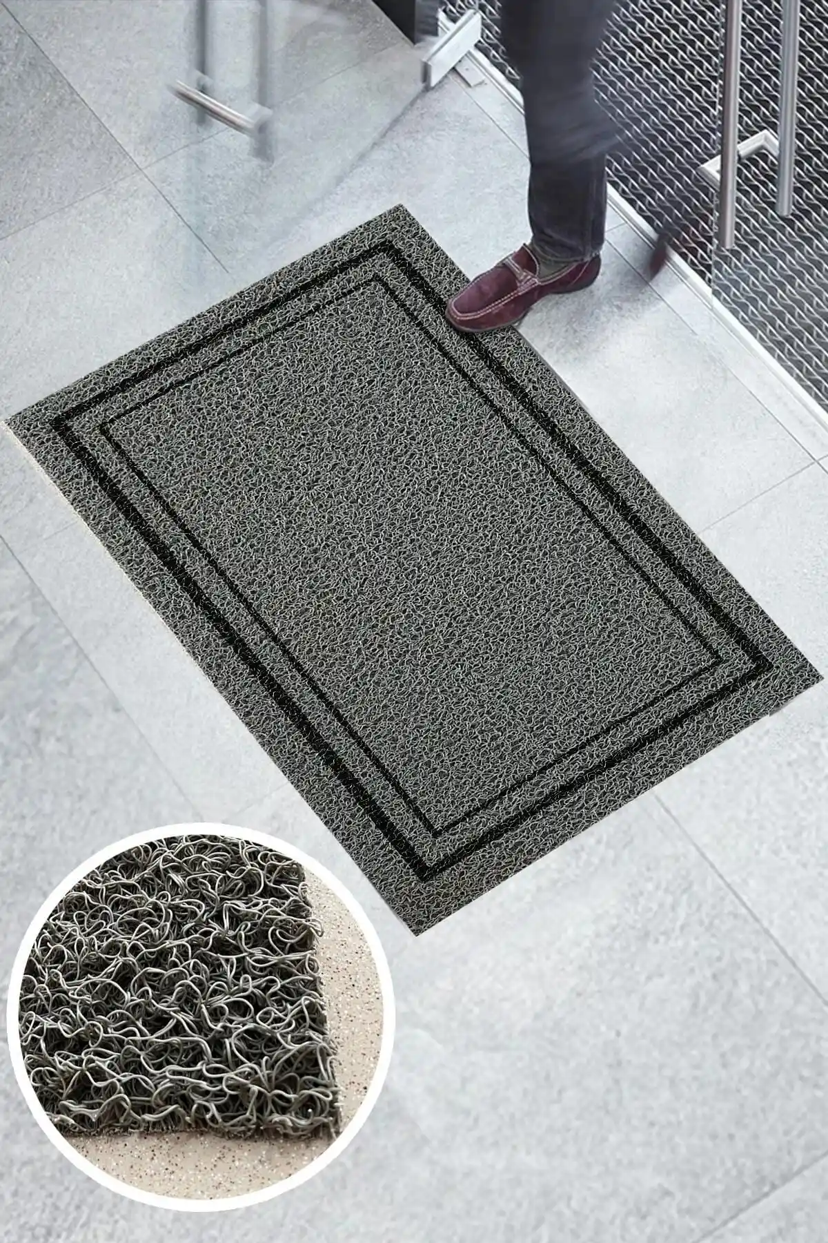 Klasik Tarzda Çok Yönlü ve Dayanıklı Gri Dikdörtgen Kıvırcık Paspas Ürünü