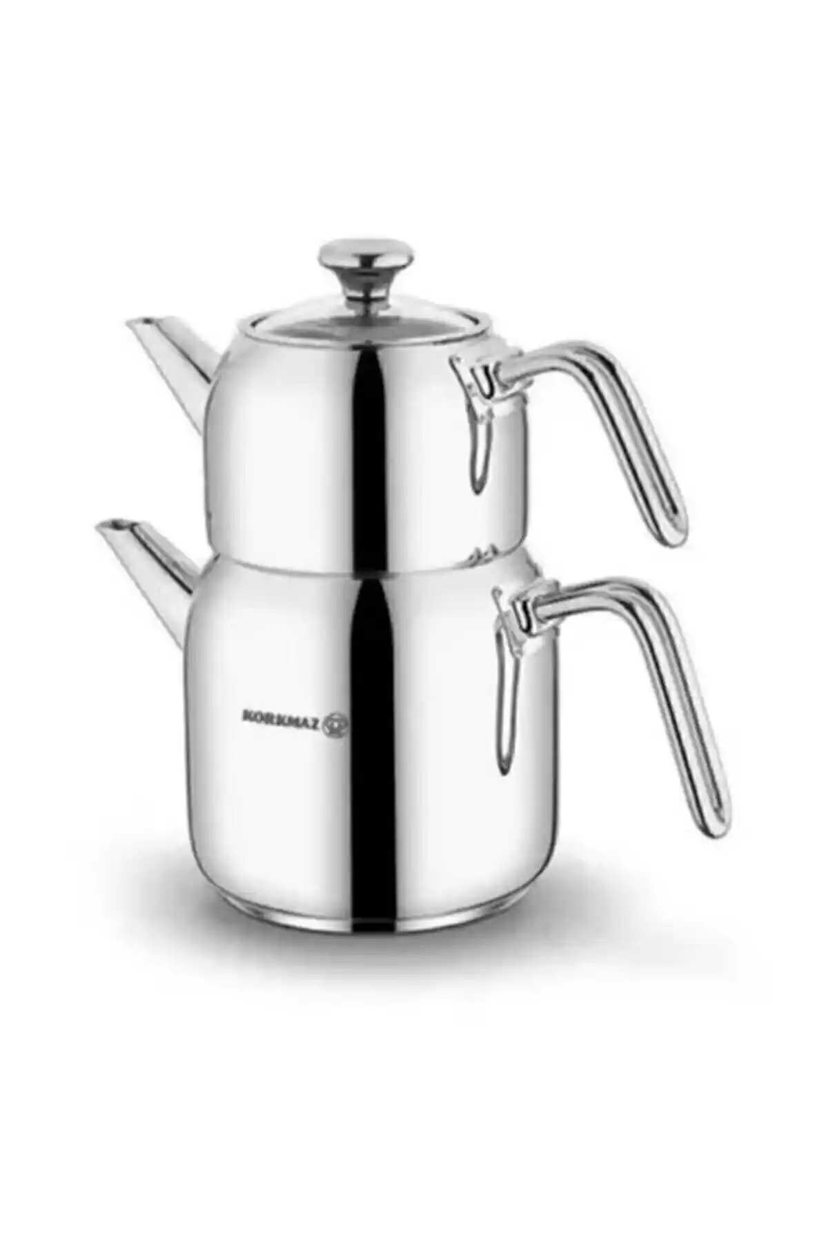 KORKMAZ Beyaz Alara Çaydanlık Takımı Paslanmaz Çelik Modern ve Dayanıklı Tasarım