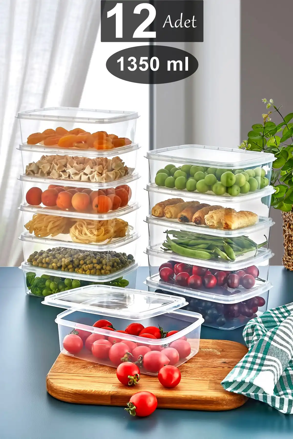 KRM HOME Büyük Boy 12 Adet 1,35 Lt Dondurucu Saklama Kabı Seti Gıda Güvenliği