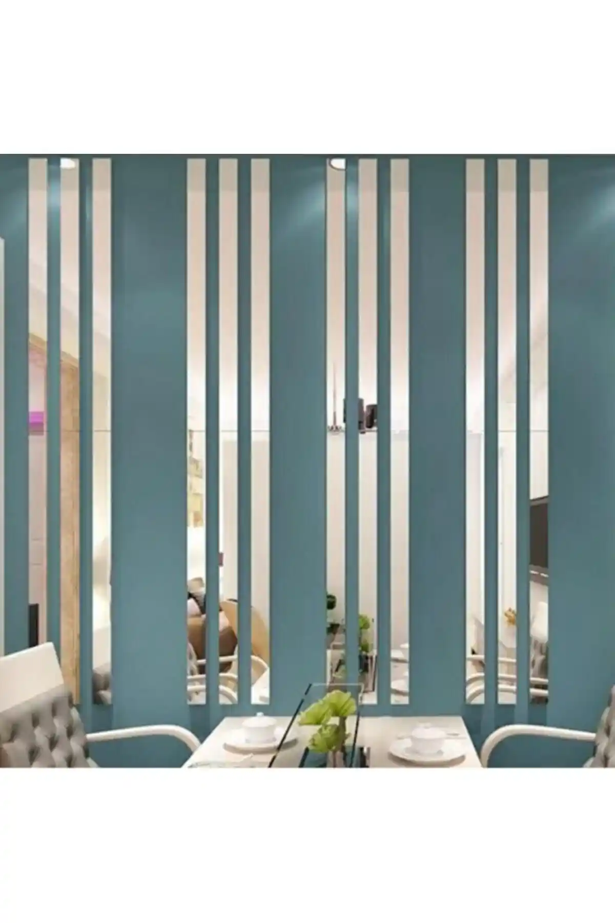 KÜPREKLAM Dekoratif Gümüş Aynalı Şerit Duvar Süsü Modern İç Mekan Dekorasyonu