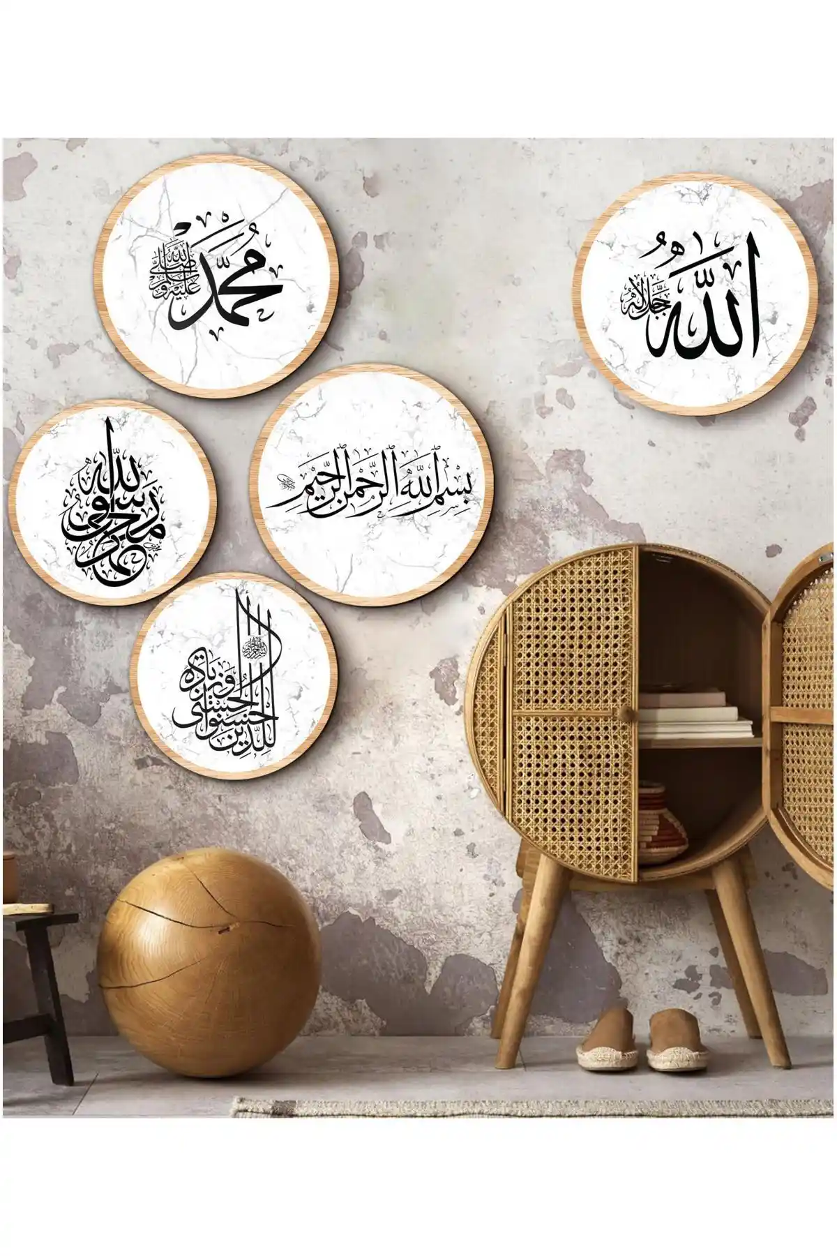 KutuTR Notpa Dekorize MDF 5 Parça Çerçevesiz Dini Temalı Tablo Seti