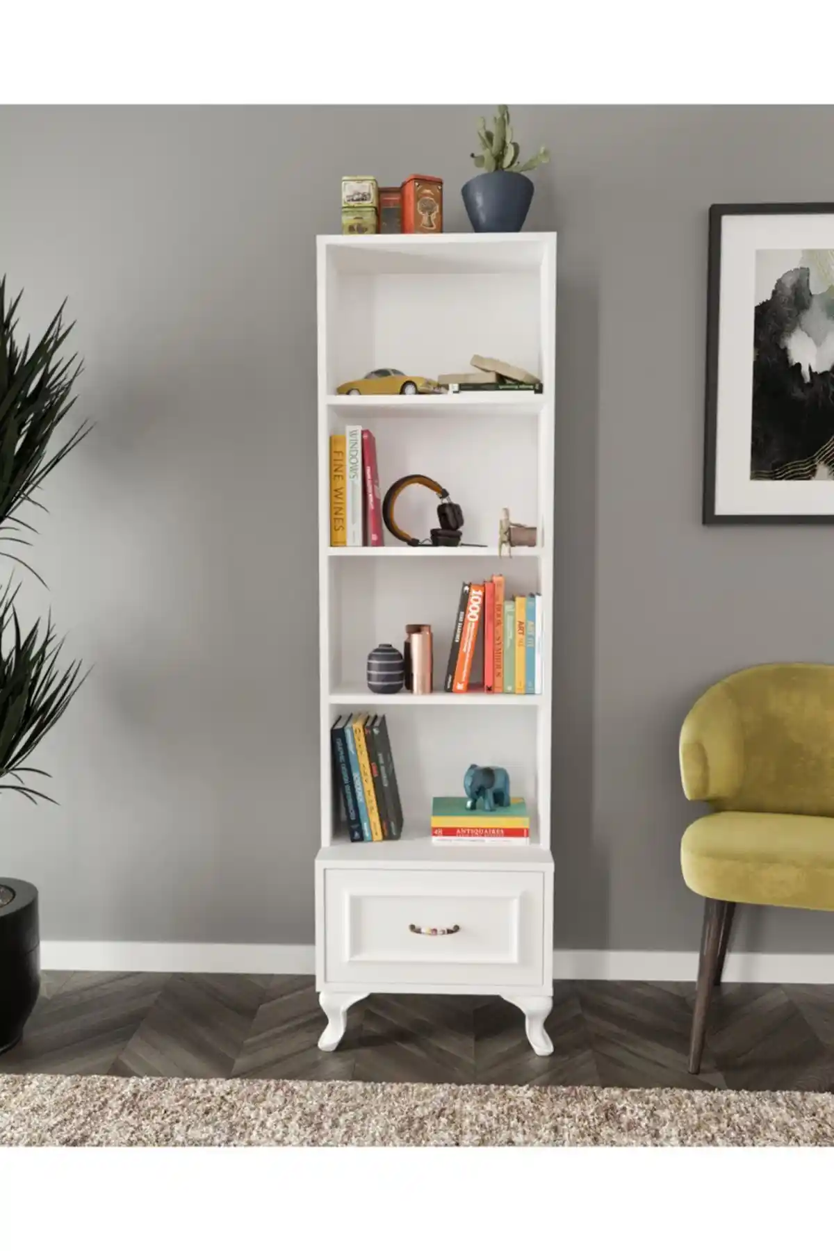 KZNMOB HOME Kartopu Çekmeceli Country Kitaplık Modern ve Dayanıklı Tasarım