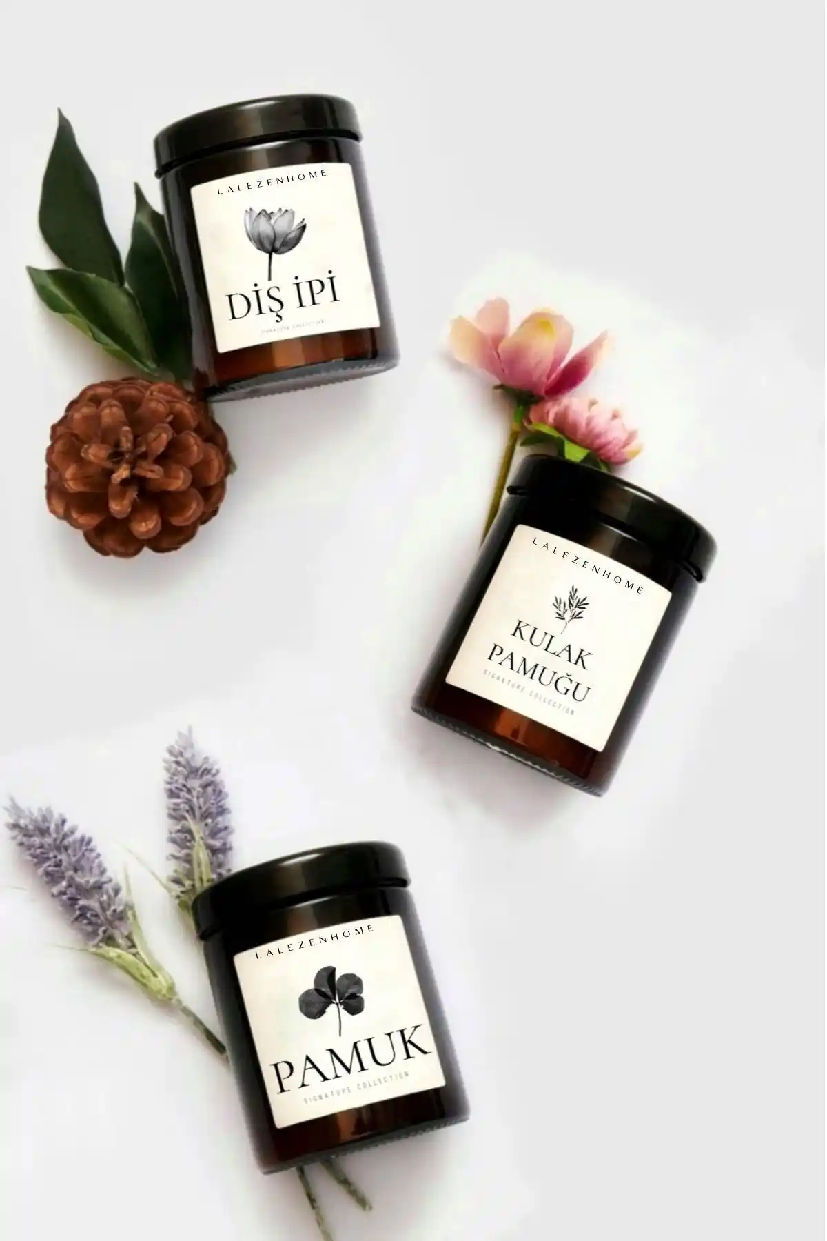 Lalezen Home 3'lü Düzenleyici Kulak Pamuğu Diş İpi ve Pamuk Kavanozu