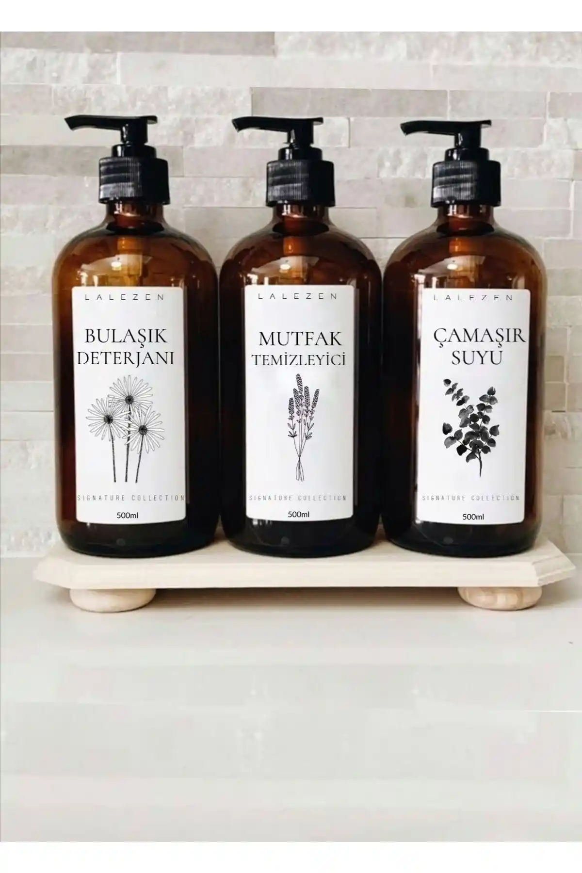 LALEZEN HOME Amber Çiçekli Plastik Bulaşık ve Çamaşır Suyu Şişesi 500 ml Pratik ve Güvenilir Kullanım İçin