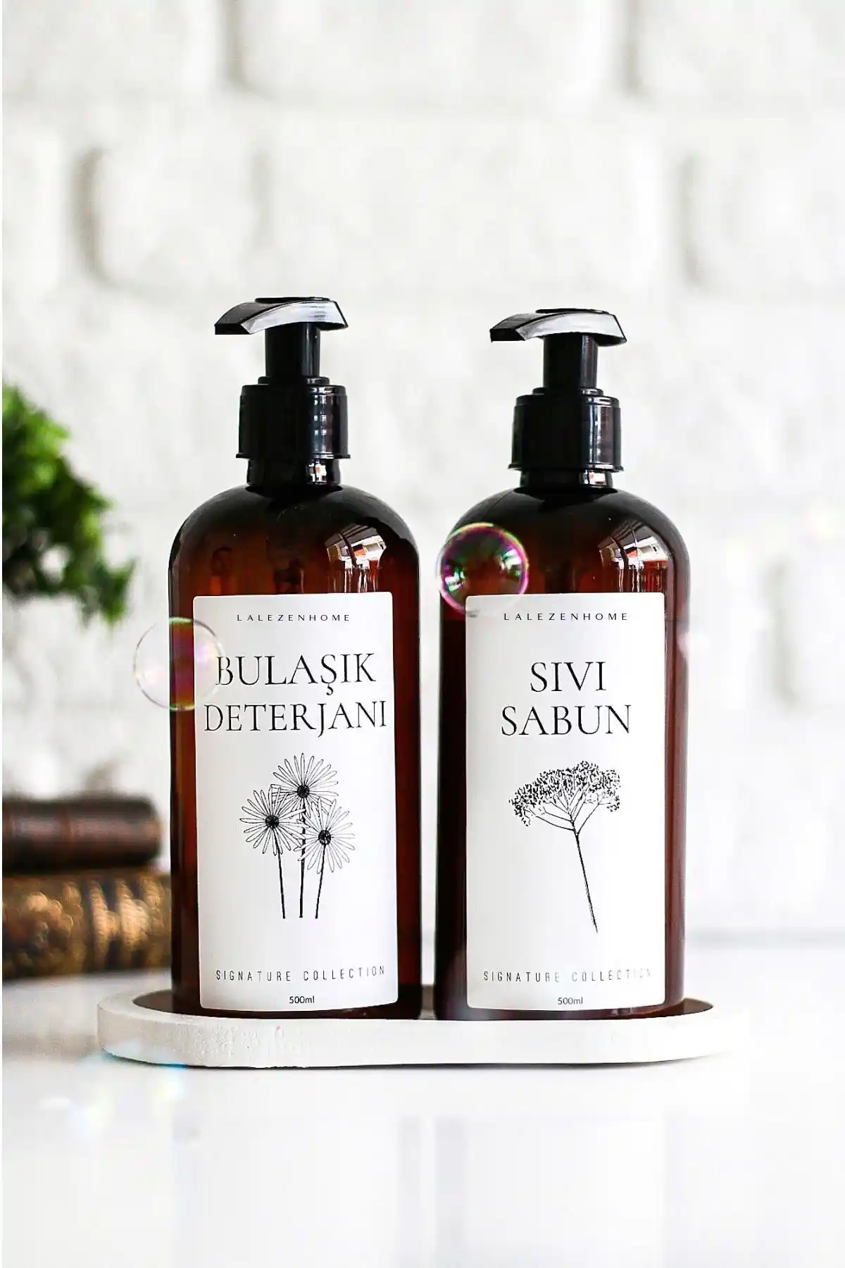 LALEZEN HOME Plastik Şeffaf 500 ml Çiçekli Sıvı Bulaşık Şişesi Mutfak Dekoru ve Saklama Çözümü