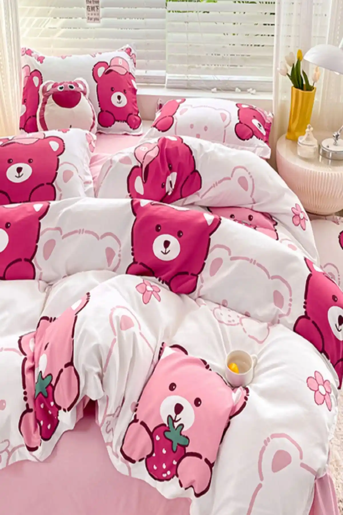 LaLiva Çocuk Nevresim Takımı Pembe Hayvan Desenli Pamuklu Konforlu Set