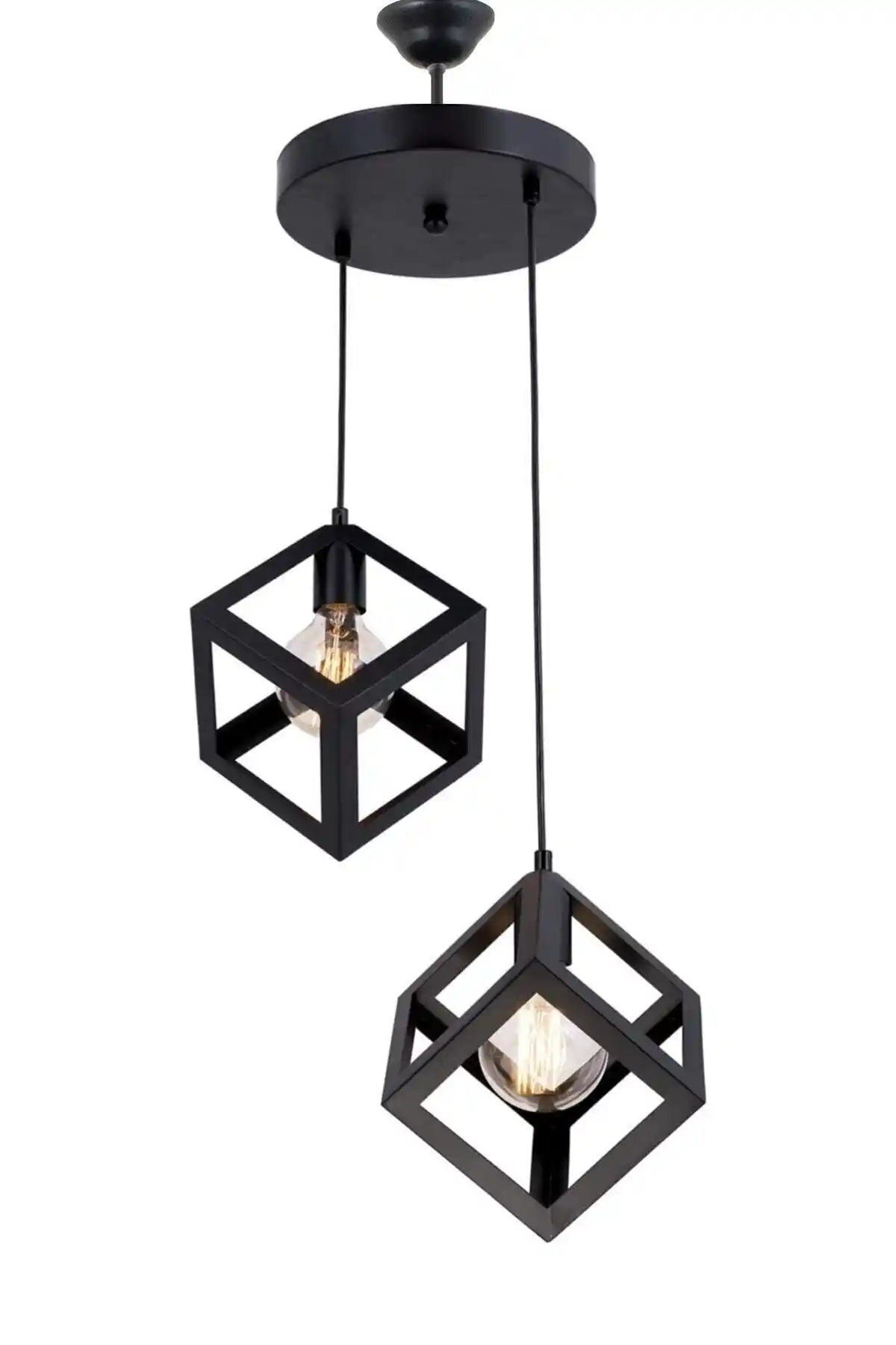 Lambadar Rustik Retro Geometrik Metal Küp Sarkıt Avize Modern ve Dayanıklı Tasarım