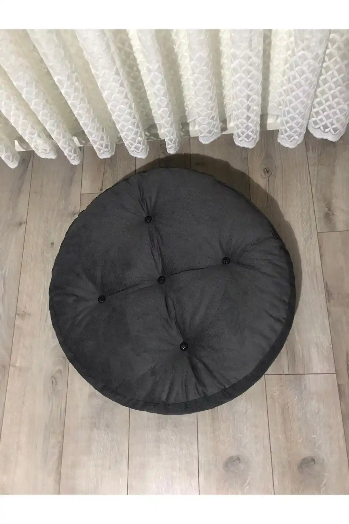 Lavinia Puf Yuvarlak Antrasit Yer Minderi 60x60 Modern ve Şık Dekorasyon Parçası