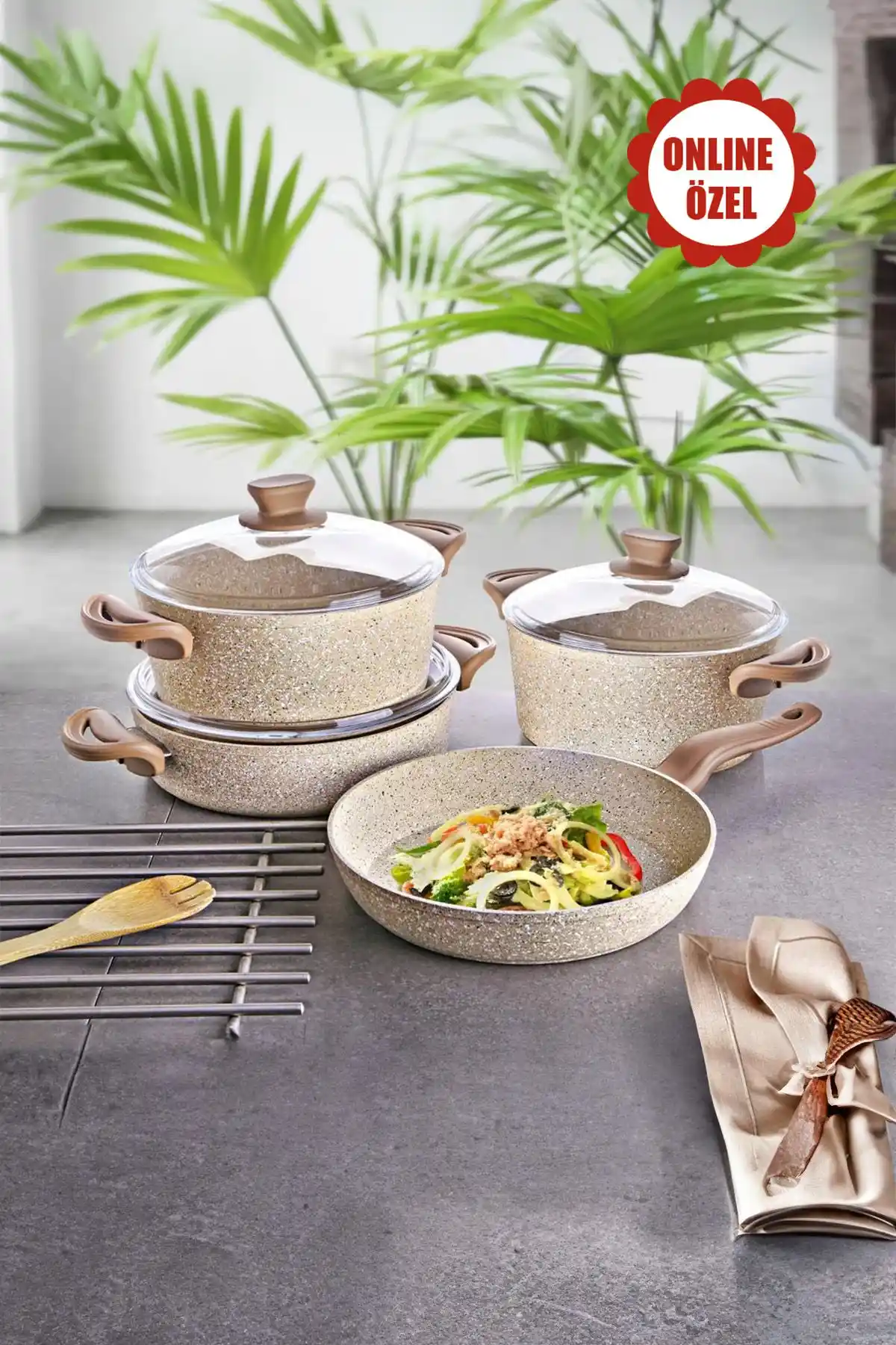 Lavonni 7 Parça Granit Tencere Seti: Dayanıklı ve Şık Mutfak Gereçleri