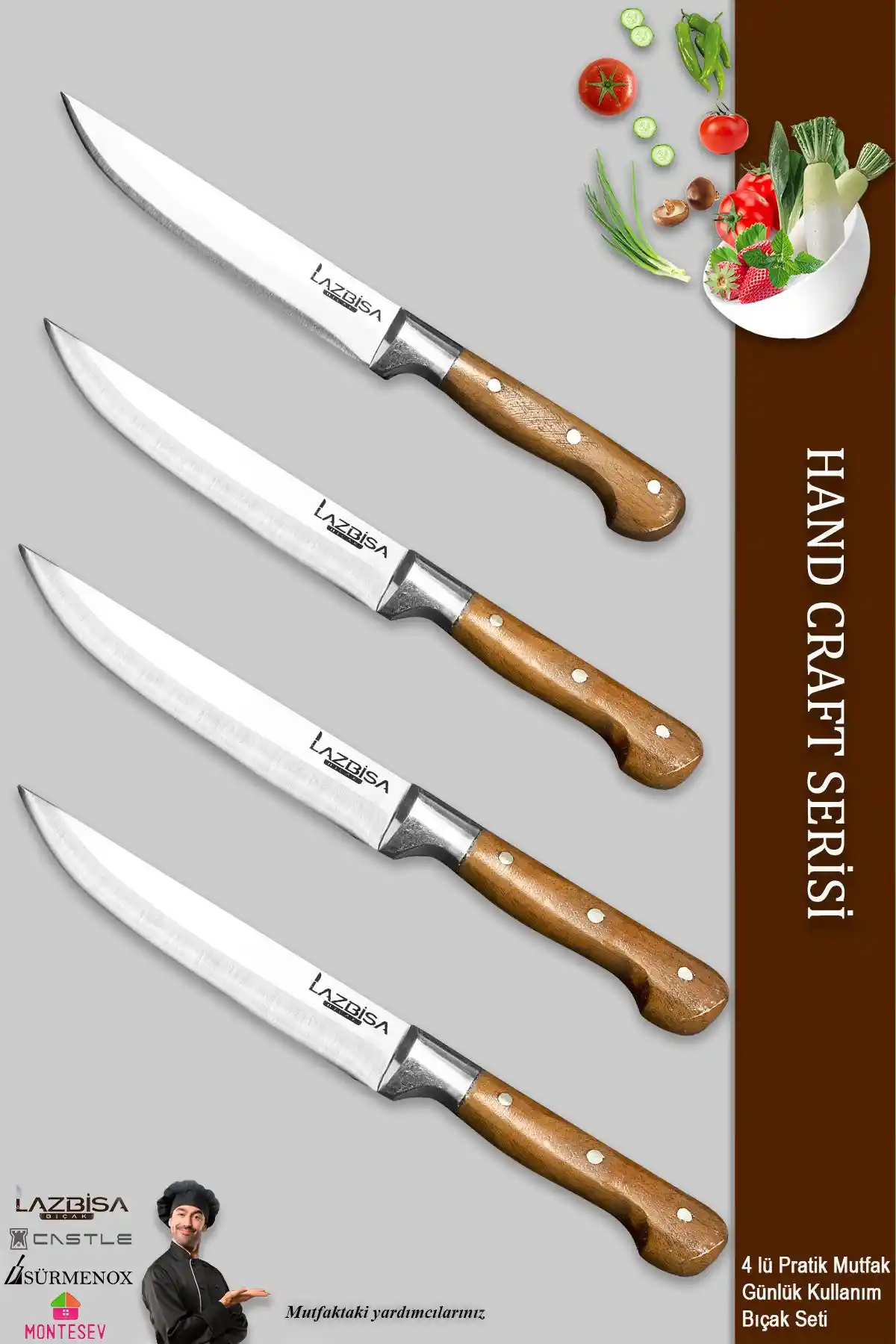 LAZBİSA Hand Craft Mutfak Bıçak Seti: Dayanıklı ve Şık 4 Parçalı Mutfak Bıçakları